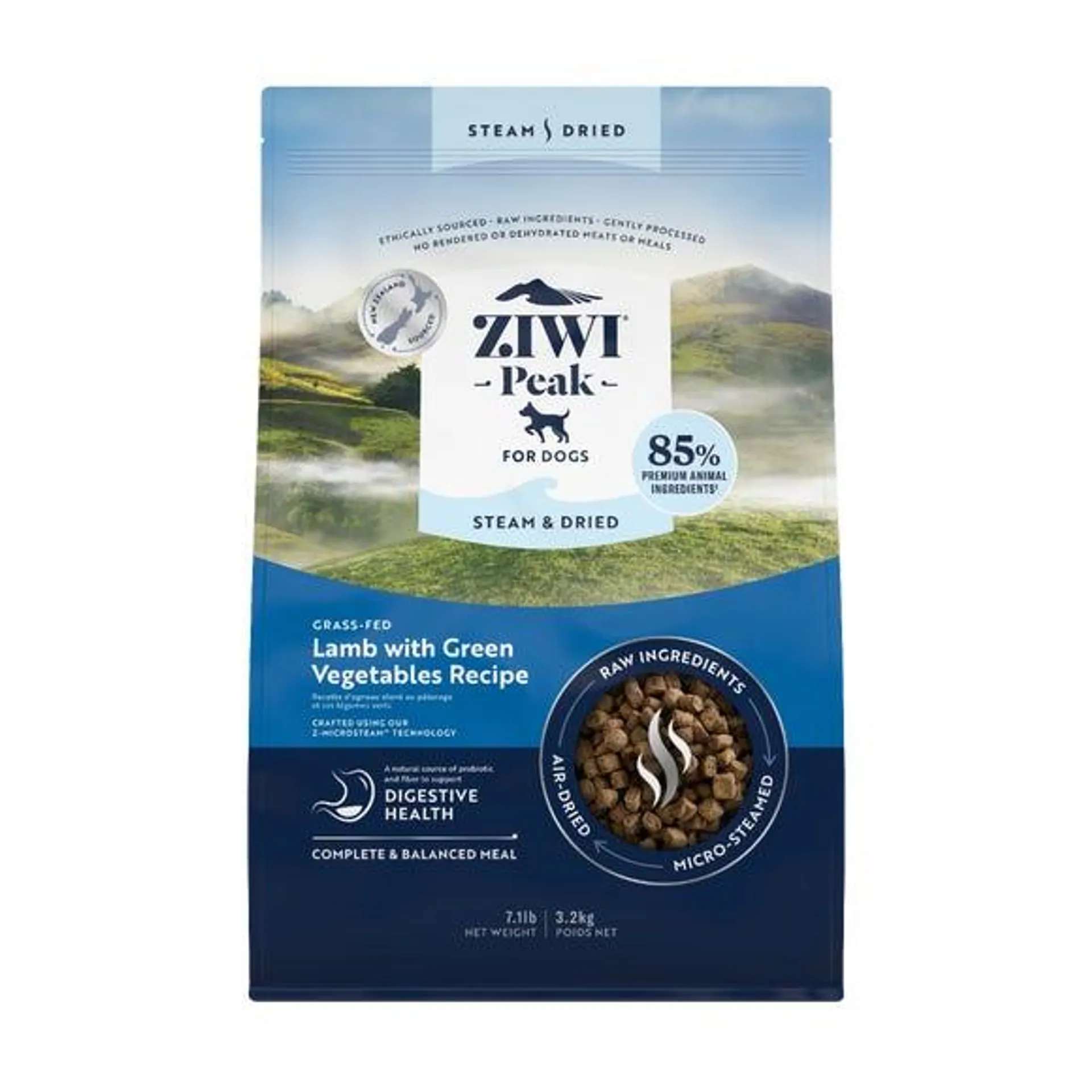 3.2kg Ziwi Peak Steam & Dried Dog Grass-fed Lamb with Green Vegetables