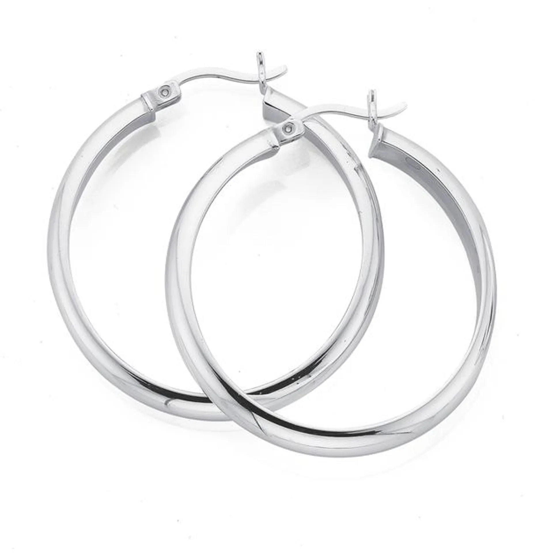 Silver 30mm 4mm Half Round Hoop Earrings