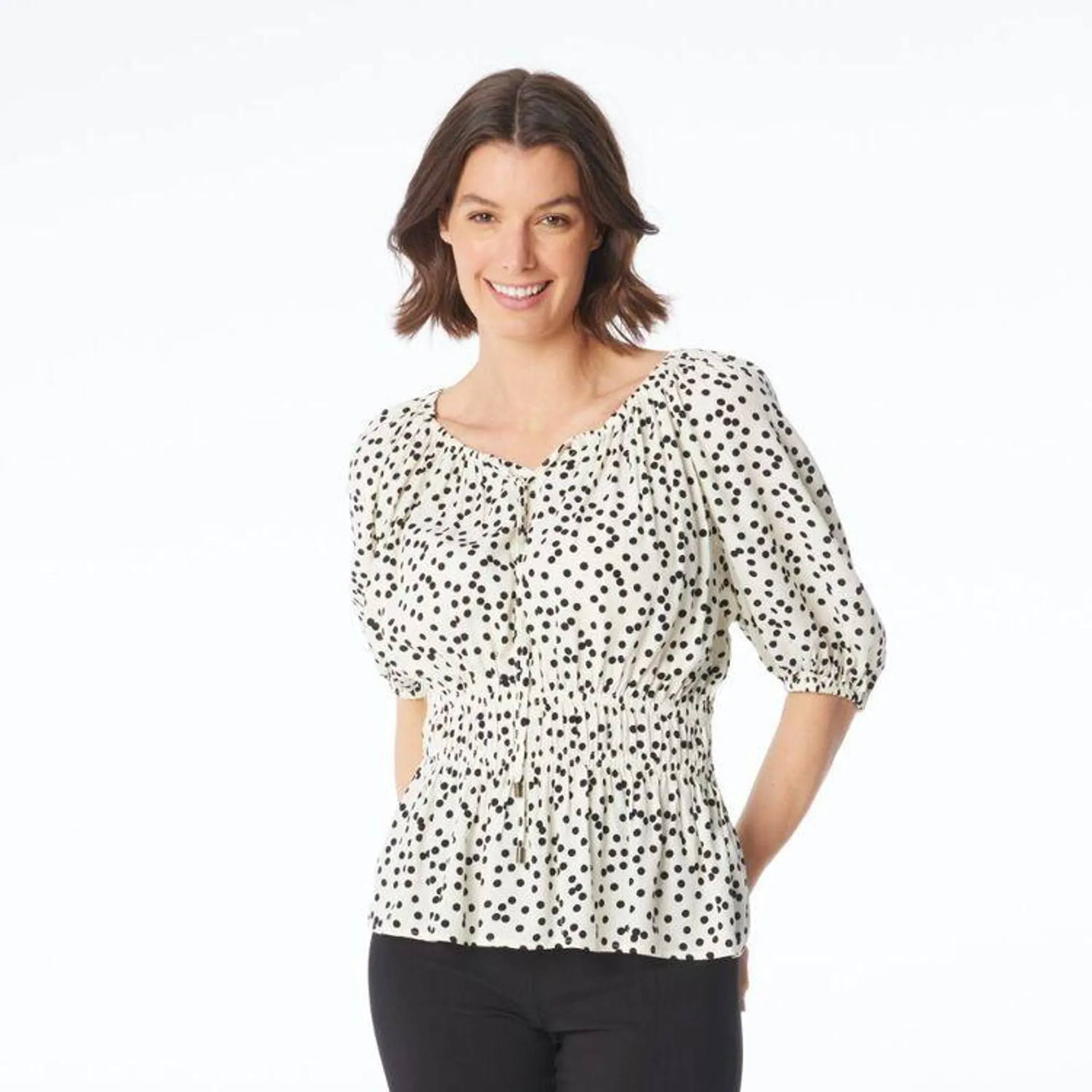 Khoko Smart Women's Viscose Peplum Top Ivory