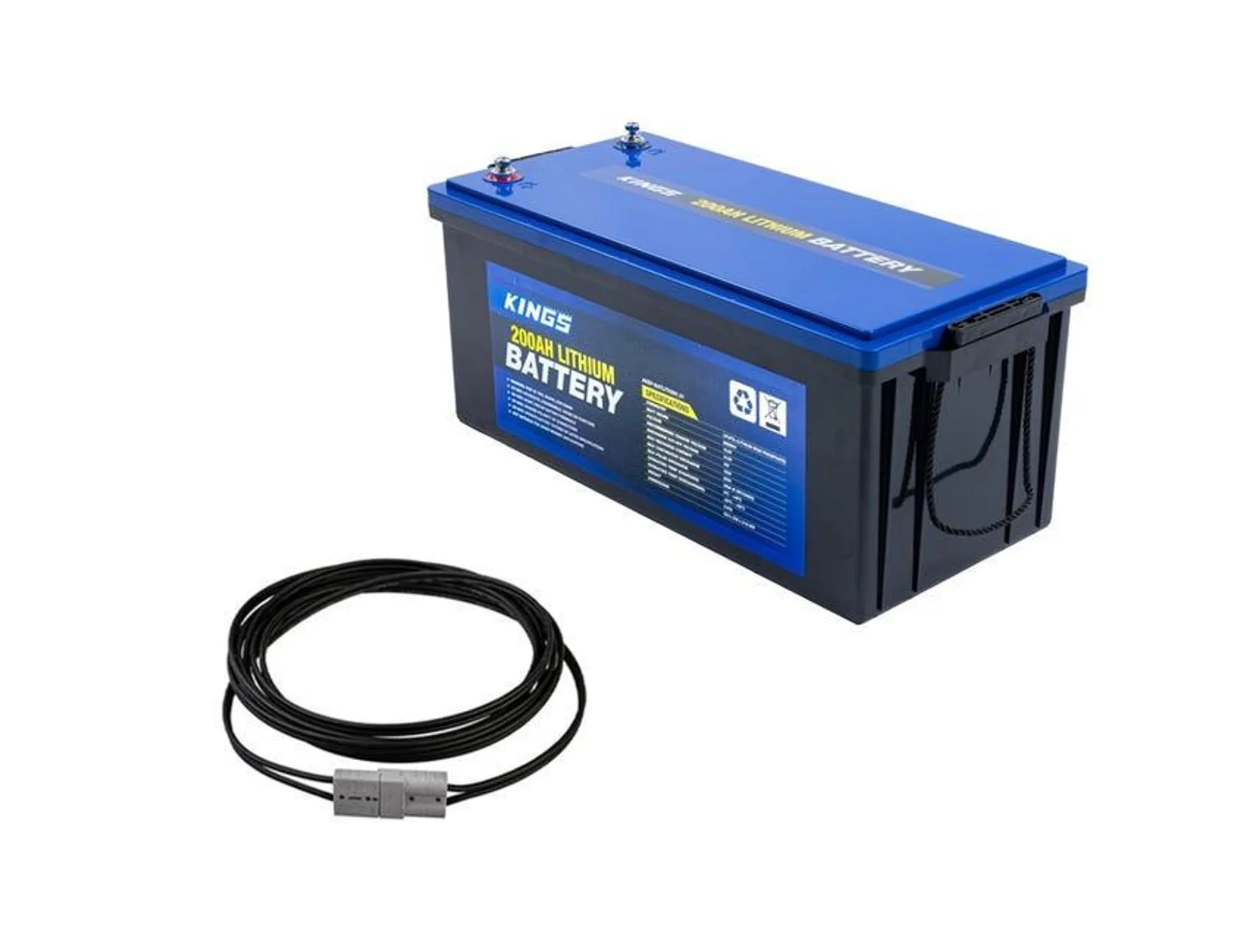 Kings 12V 200Ah Deep Cycle Lithium LiFePO4 Battery + Solar Extension Lead - 6 Metre