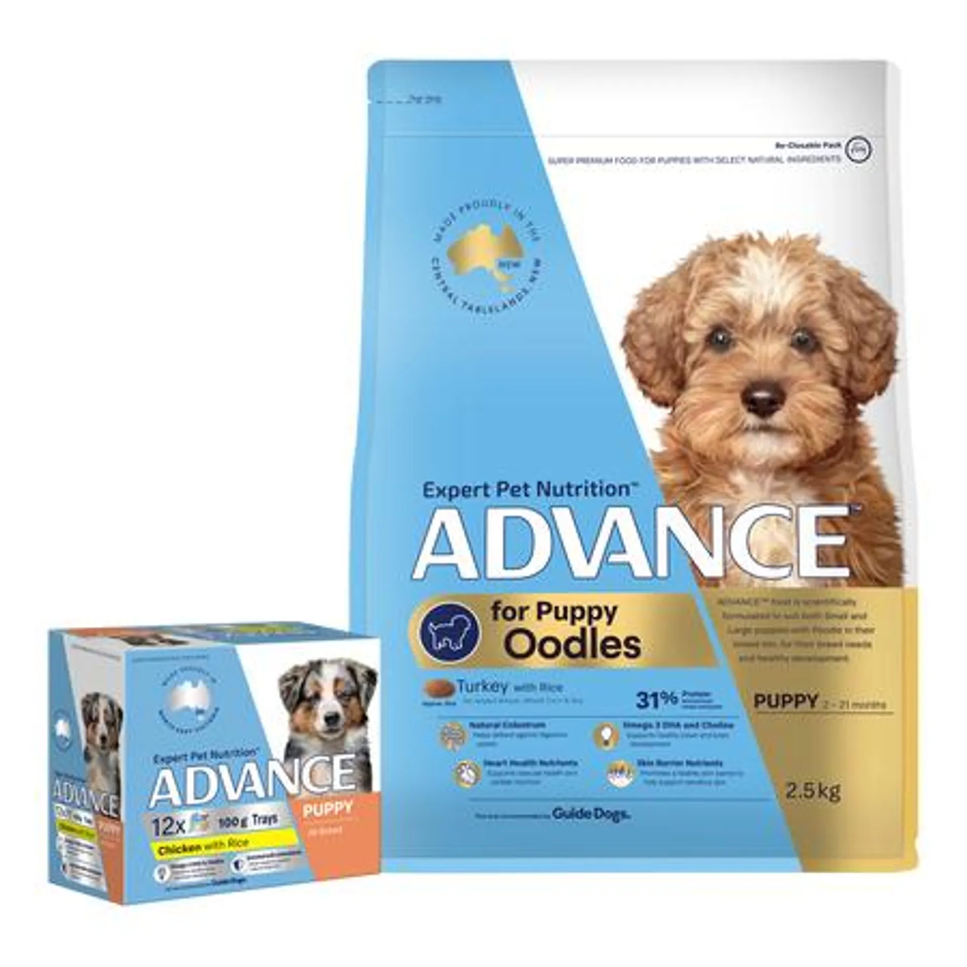 Advance Oodles Bundle | Puppy Food 2.5kg & Advance Chicken & Rice Wet Puppy Food 100g x 12