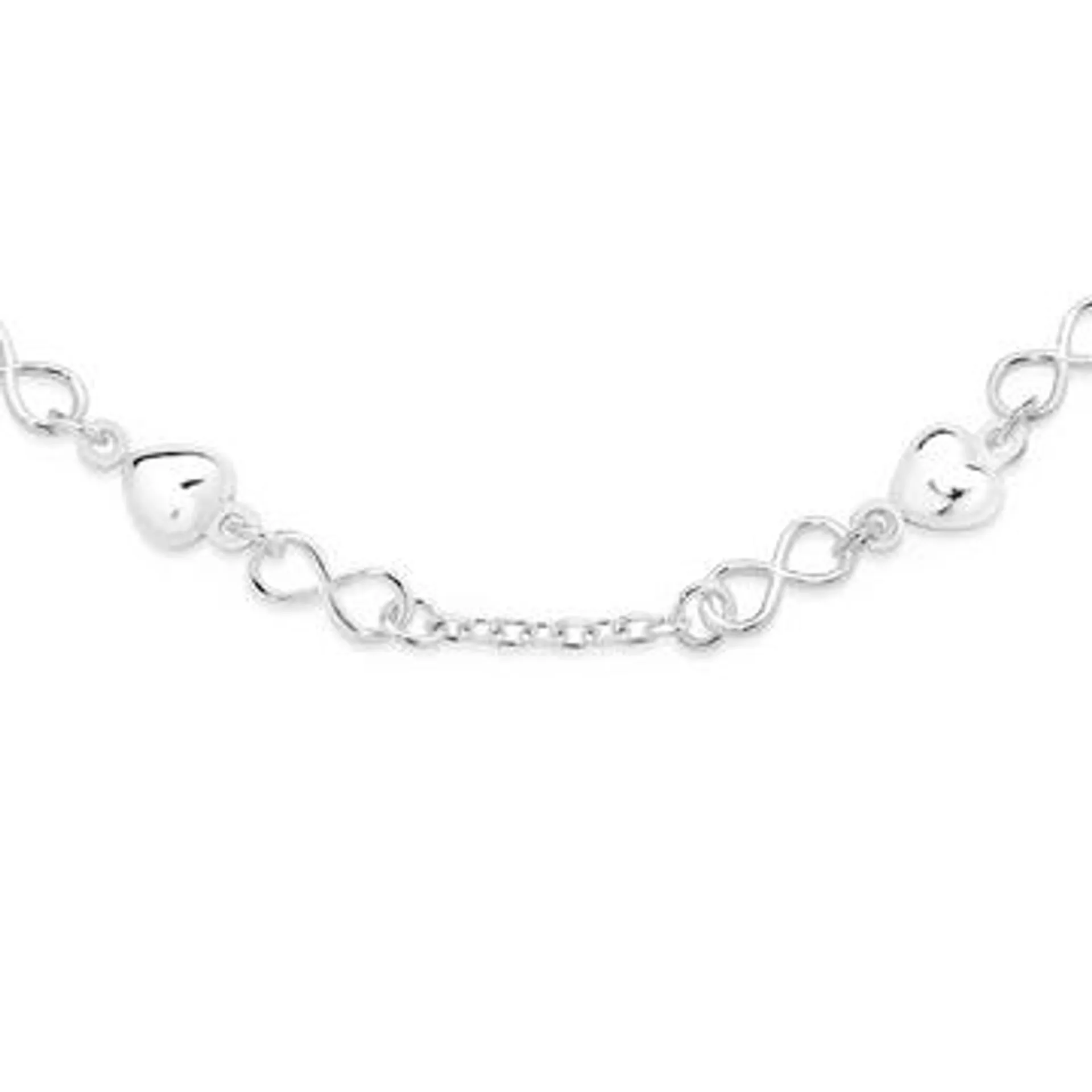 Silver 45cm Infinity and Puff Heart Necklet