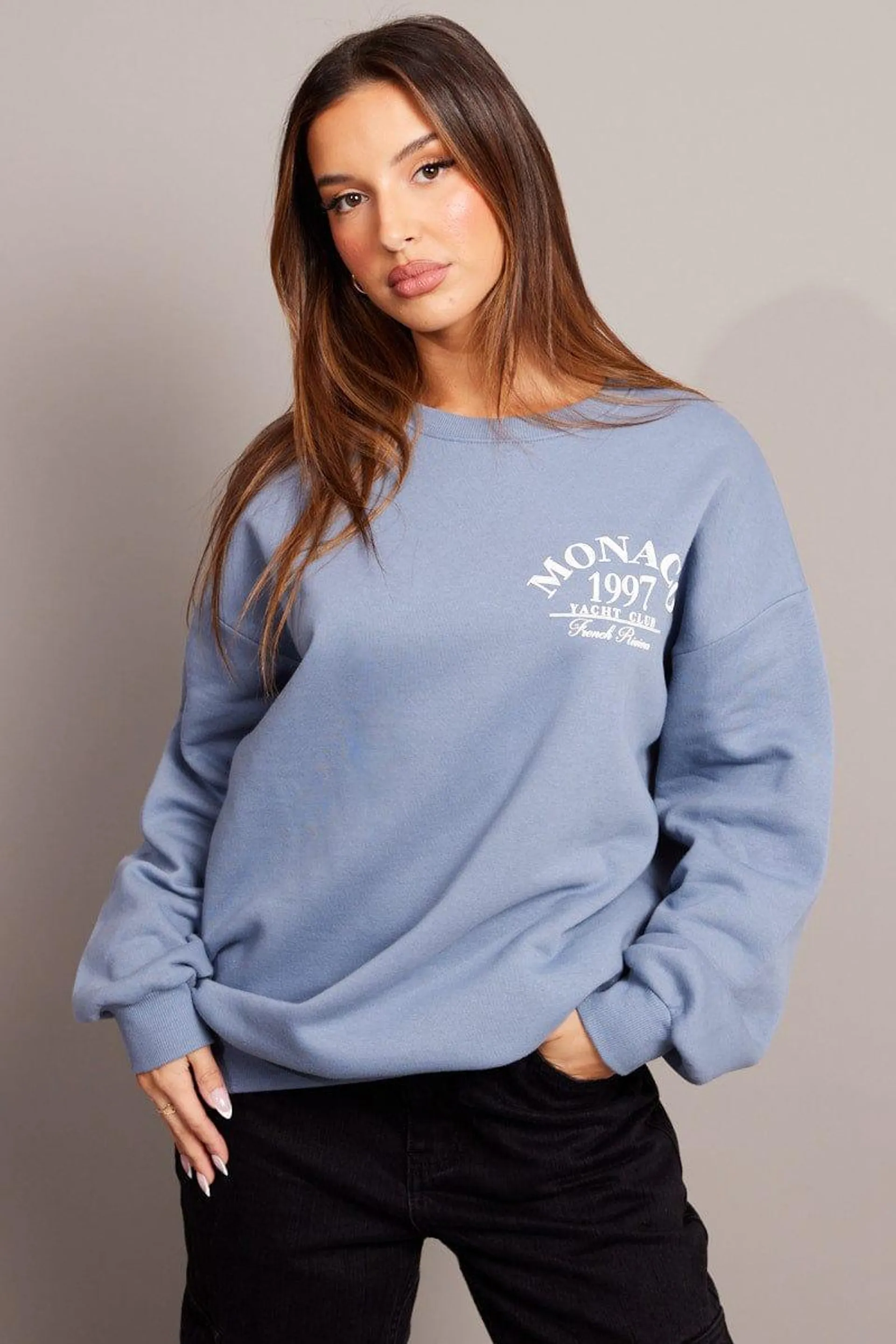 Blue Graphic Sweater Long Sleeve