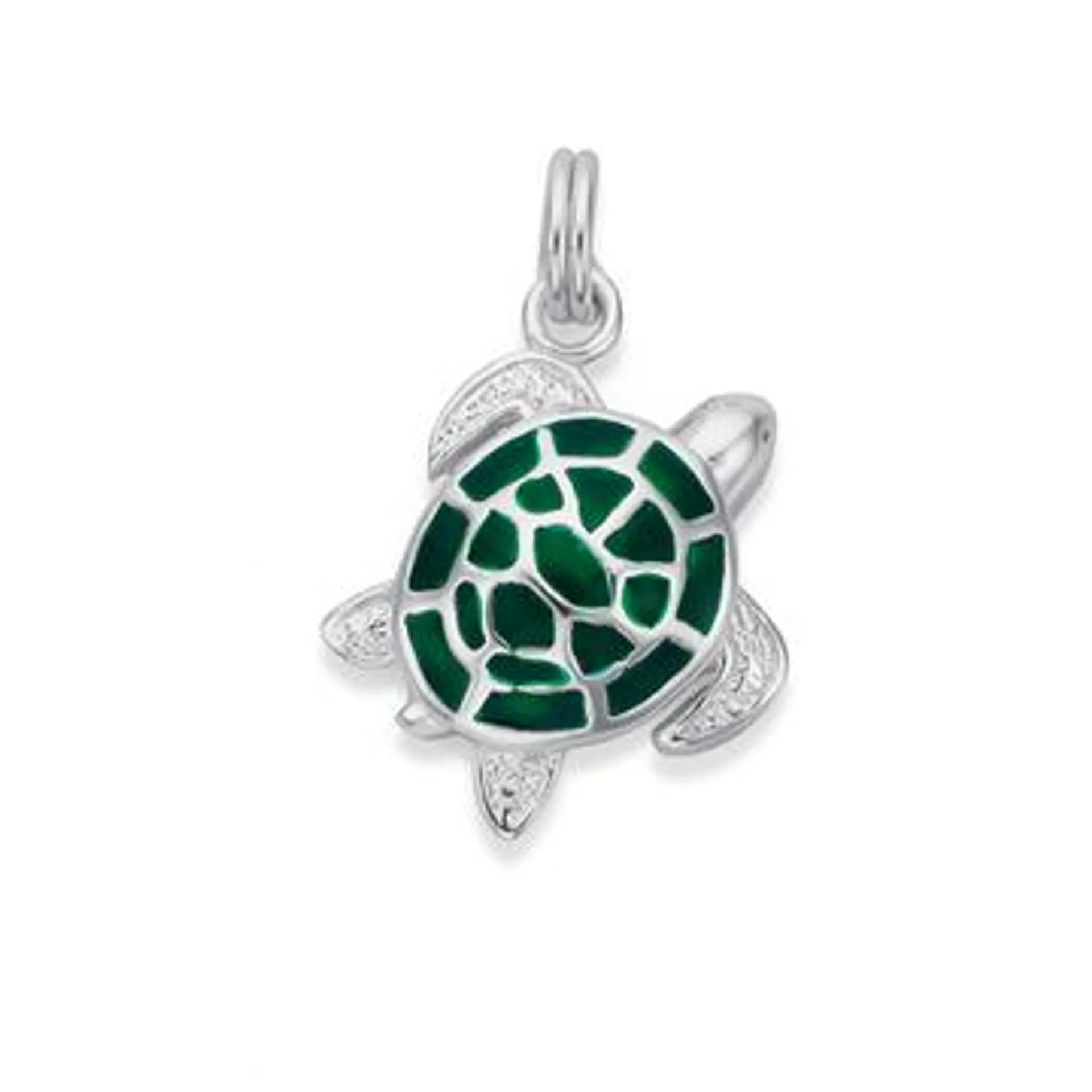 Silver Green Enamel Turtle Charm