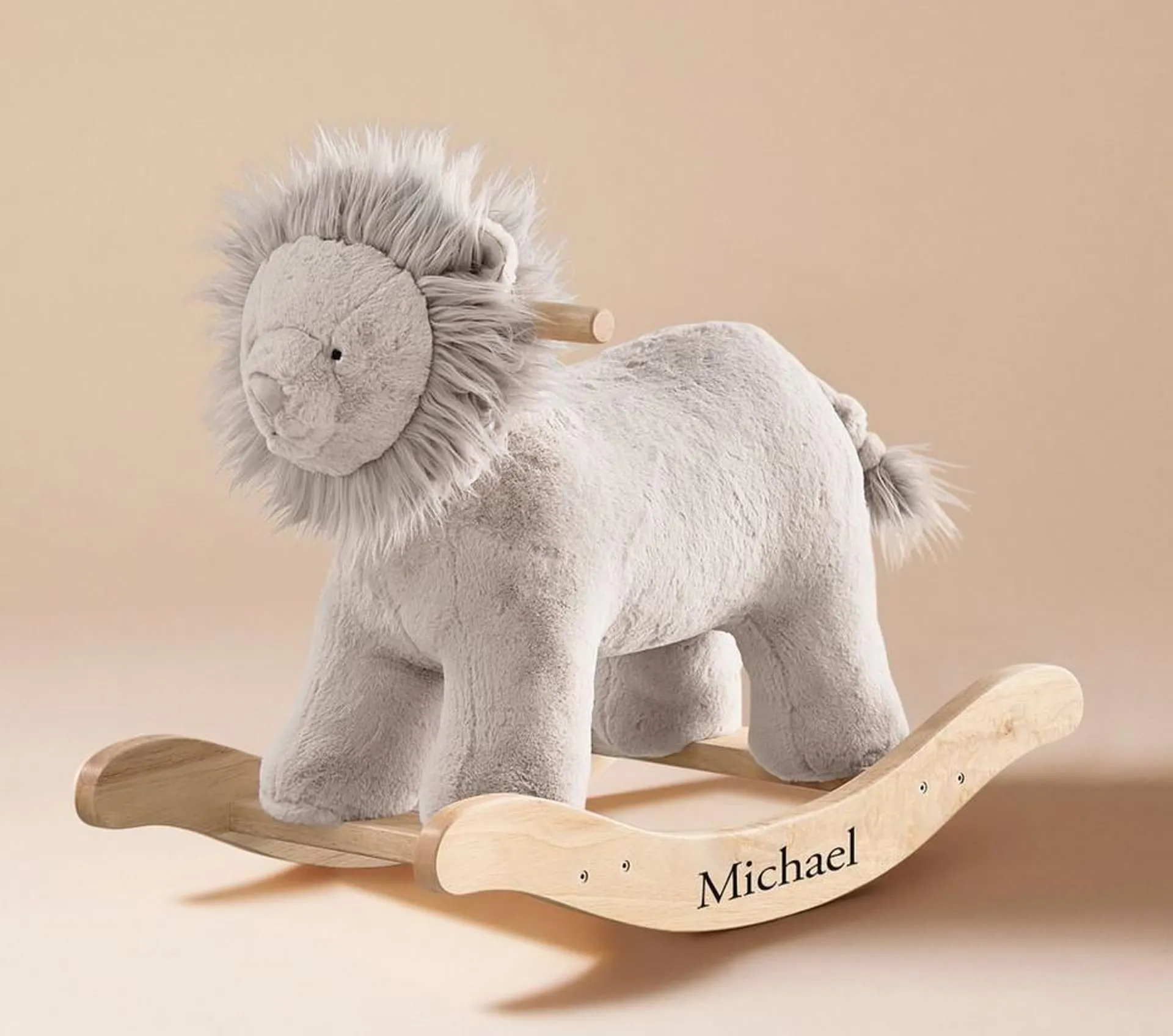 Taupe Lion Plush Nursery Rocker