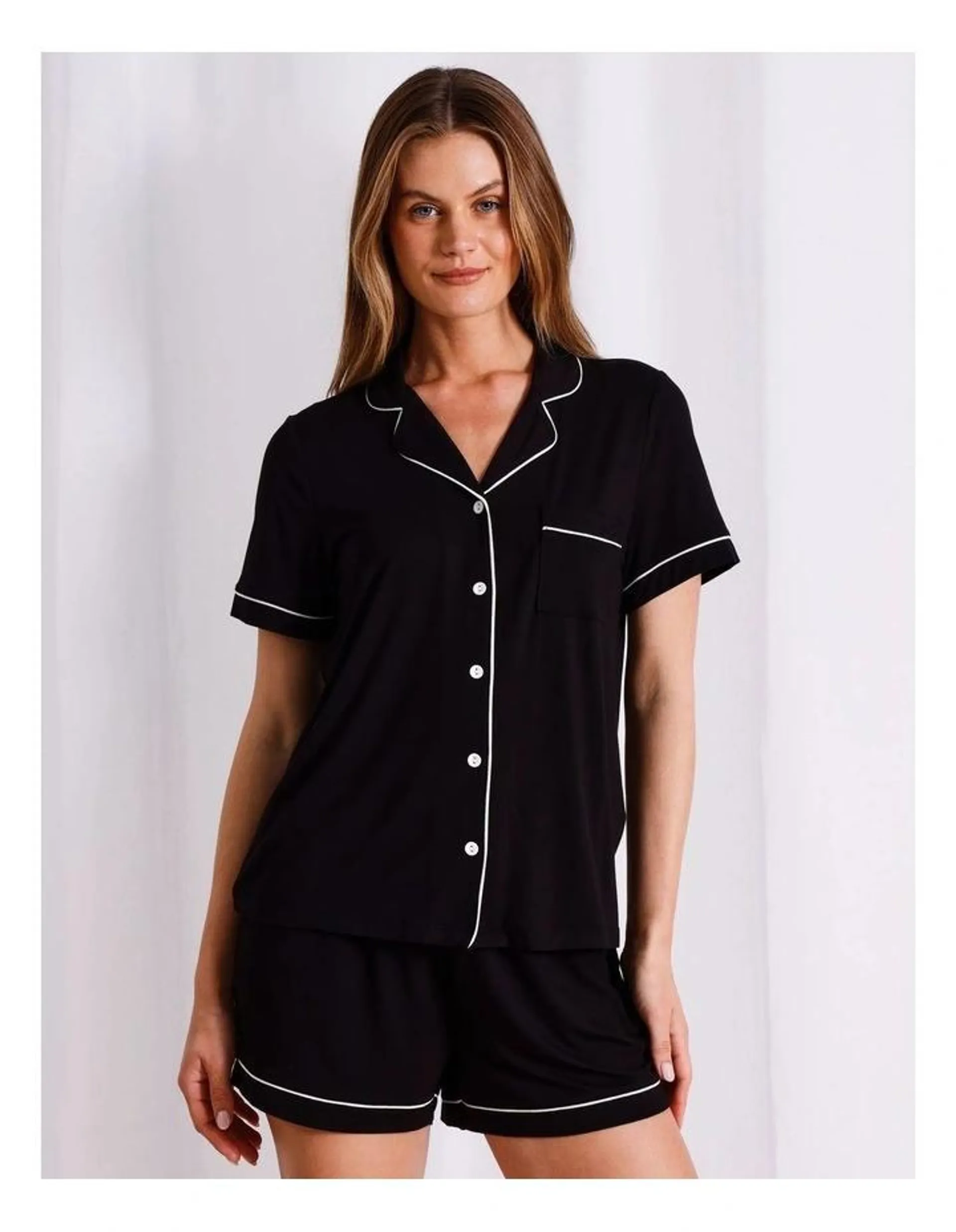 Pure Comfort Short Sleeve Short PJ Set in Black