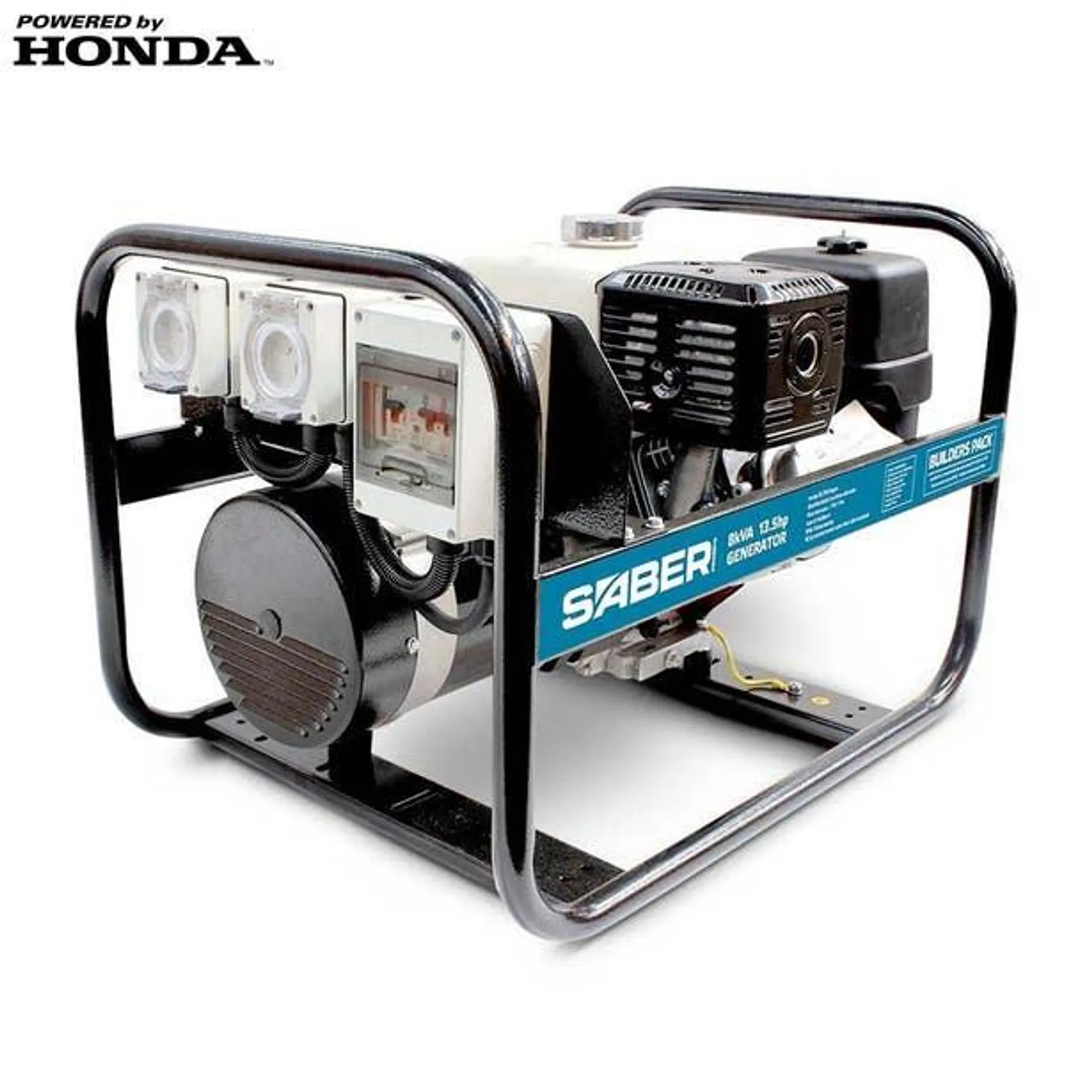 SABER 6400W 13.5hp Petrol Generator with Honda GX-390 and IP66 15A Sockets SABGENO8BP