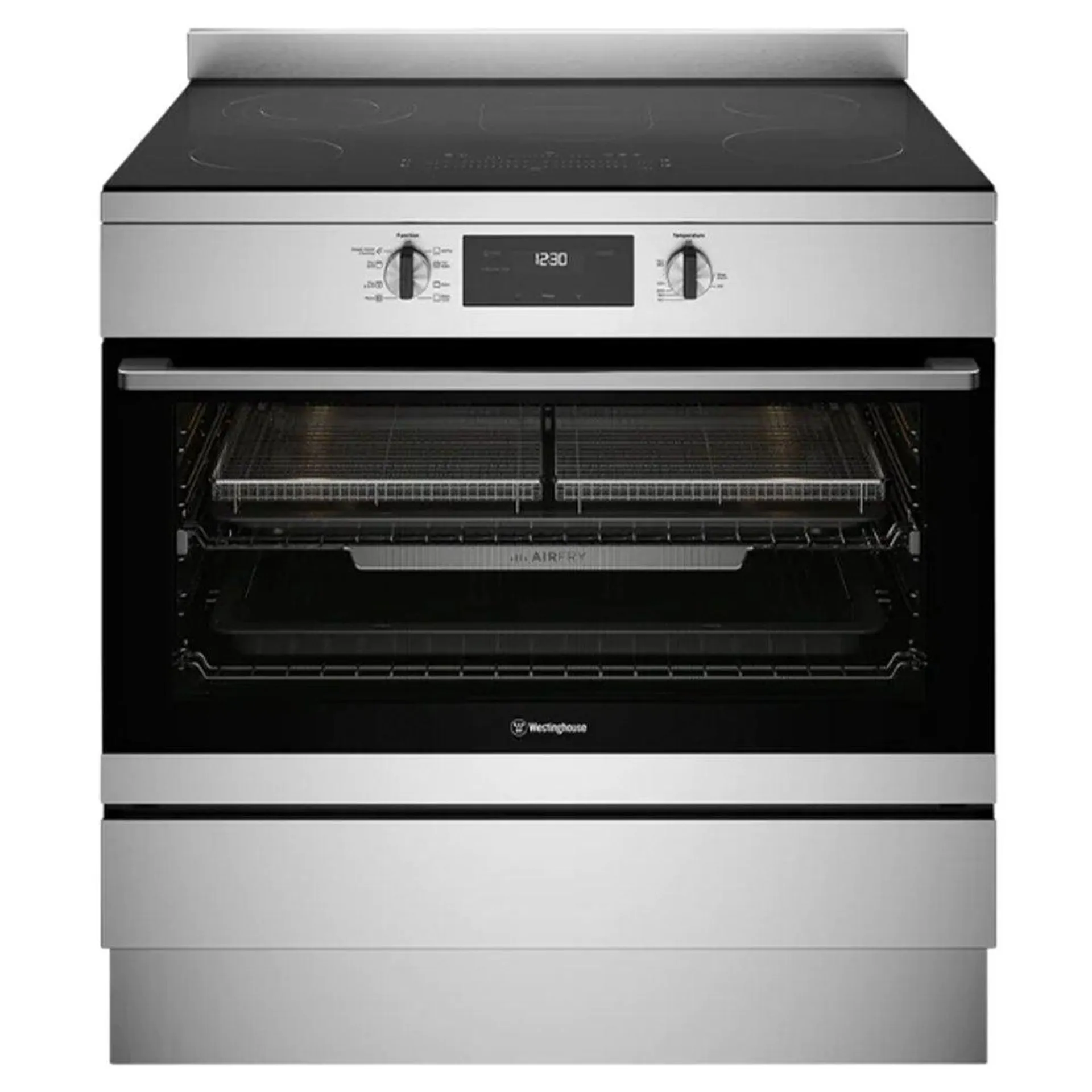 Westinghouse 90cm electric freestanding oven with 5 zone ceramic cooktop, multi-function 8 oven, AirFry, 125L WFE9546SD