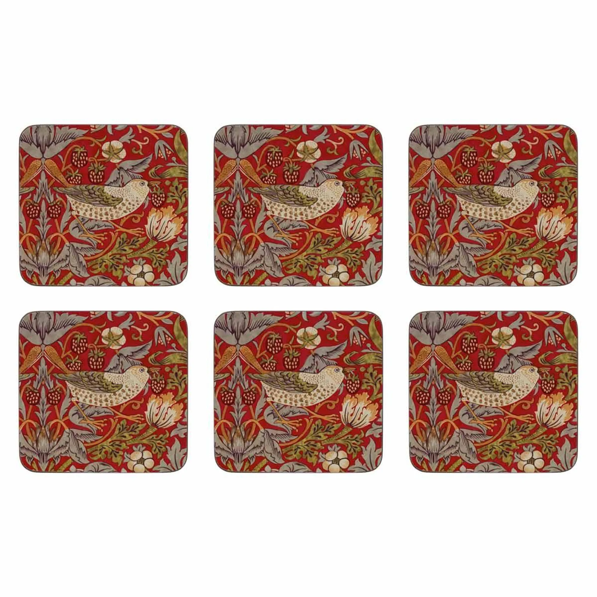 Pimpernel Strawberry Thief Coasters Red Set of 6