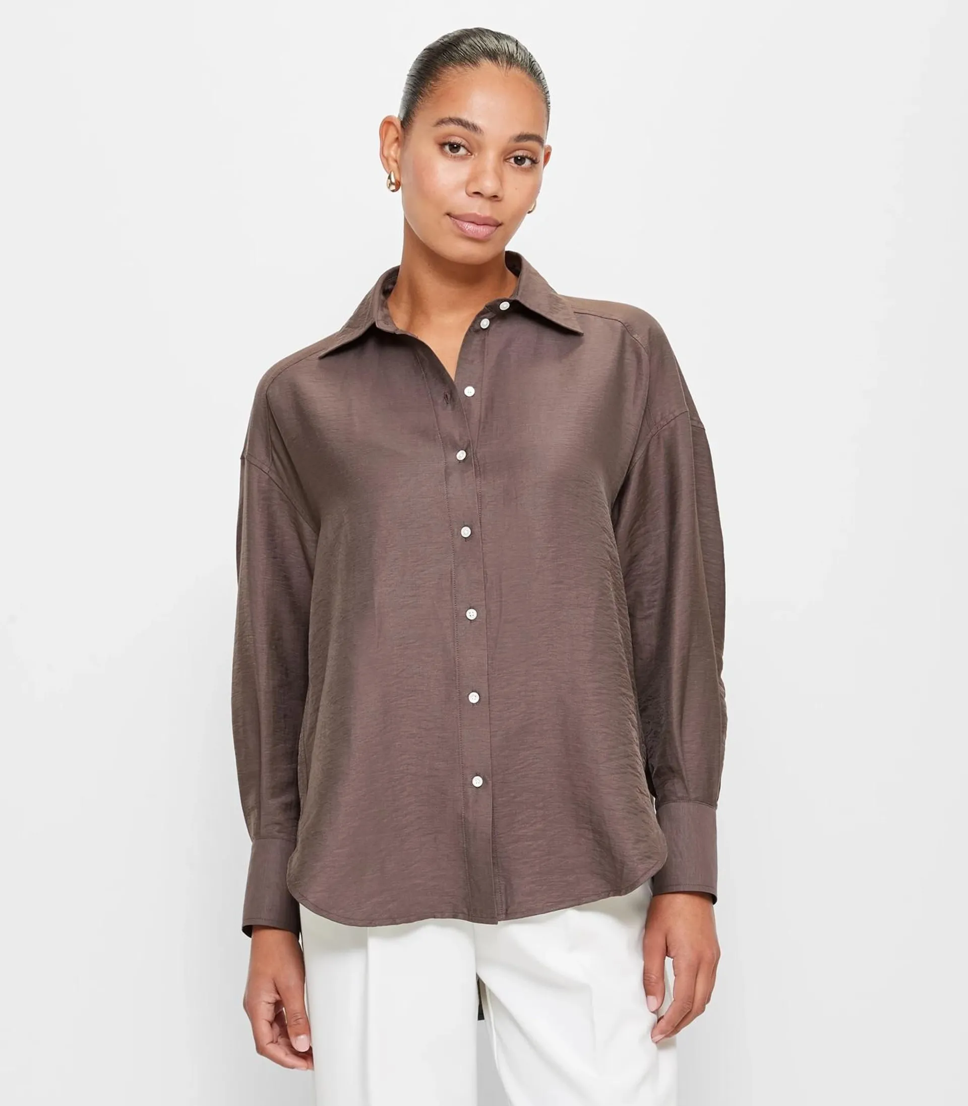 Linen Blend Relaxed Shirt - Preview - Mocha