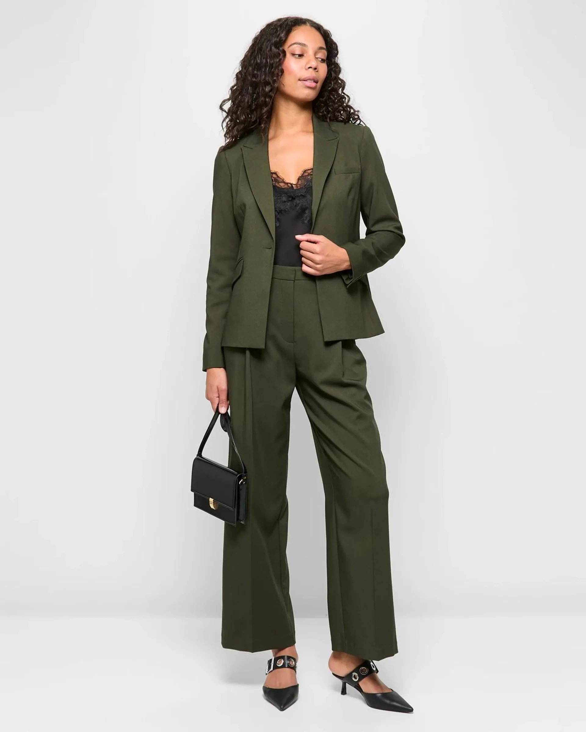 Classic Pleat Front Wide Leg Pants - Preview - Kalamata