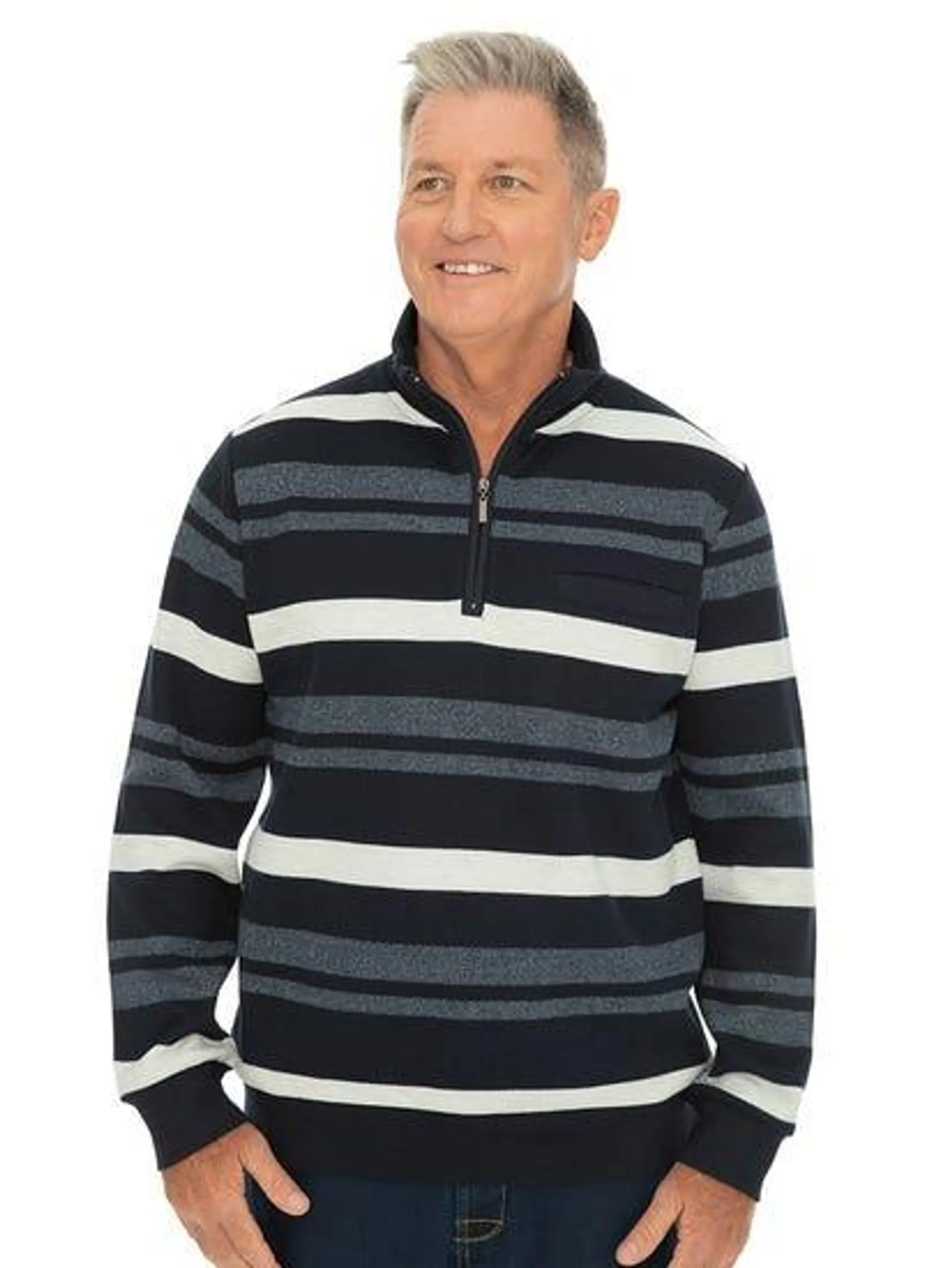 Mens Long Sleeve Stripe 1/4 Zip Top Navy