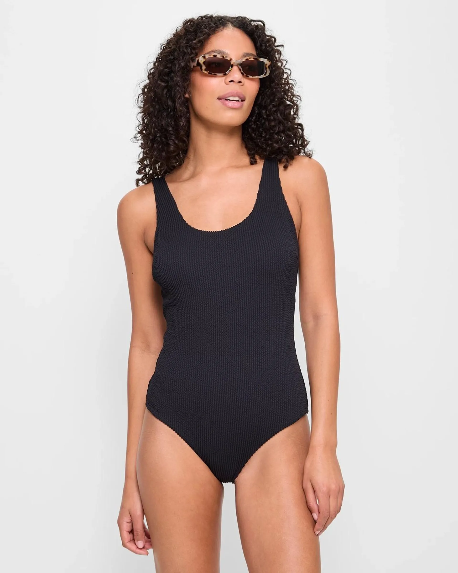 Crinkle Scoop One Piece Swim Bathers - Black