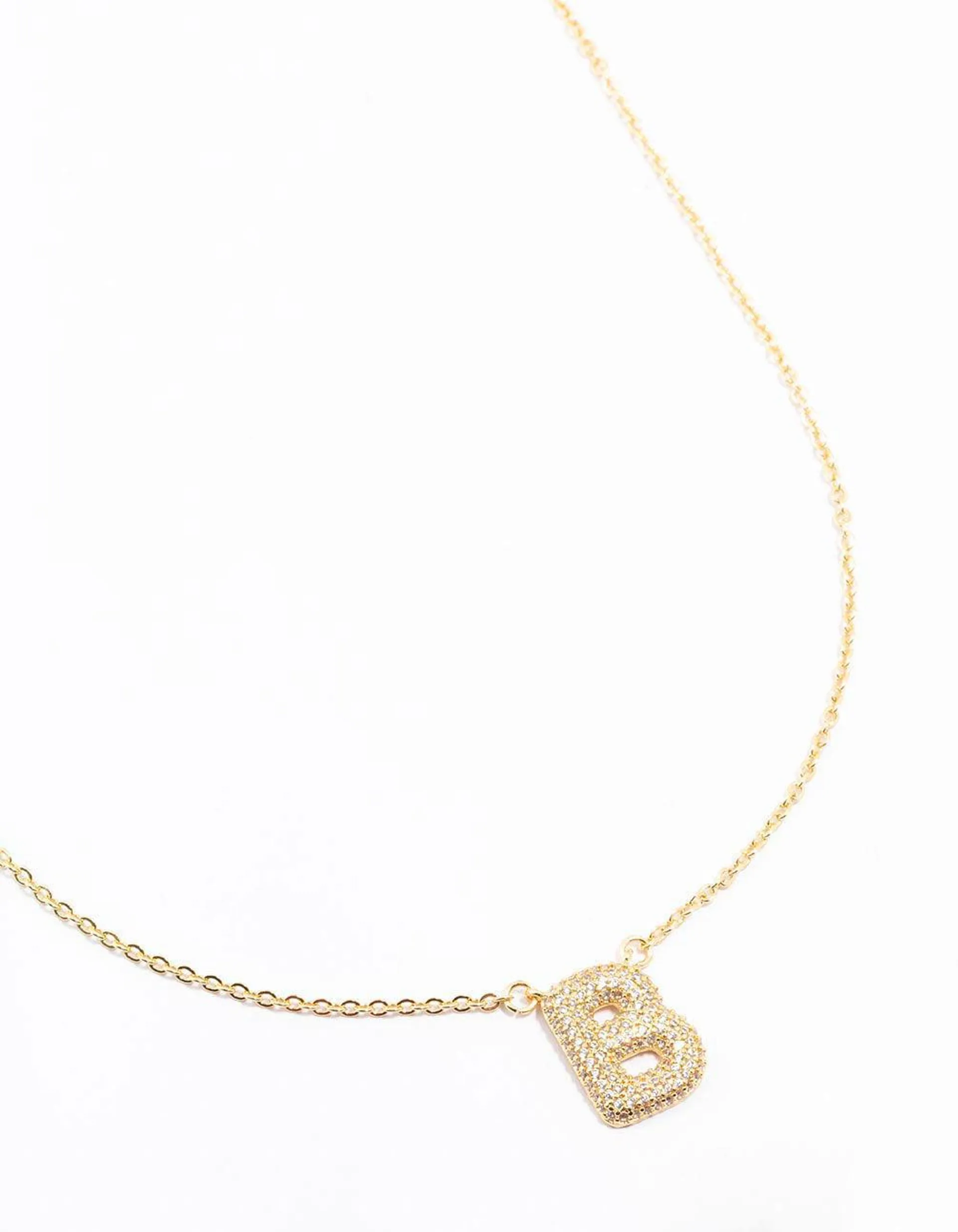 Gold Plated Pave Letter B Necklace