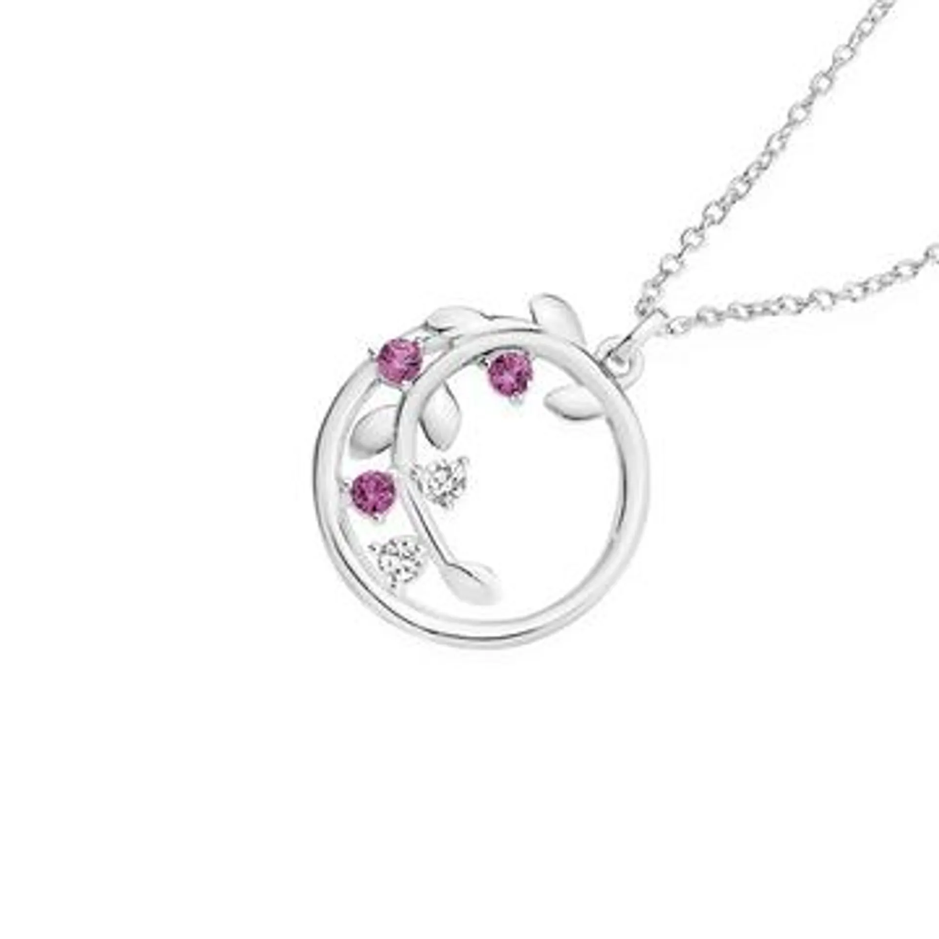 Silver White & Pink CZ Swirl Vine Pendant