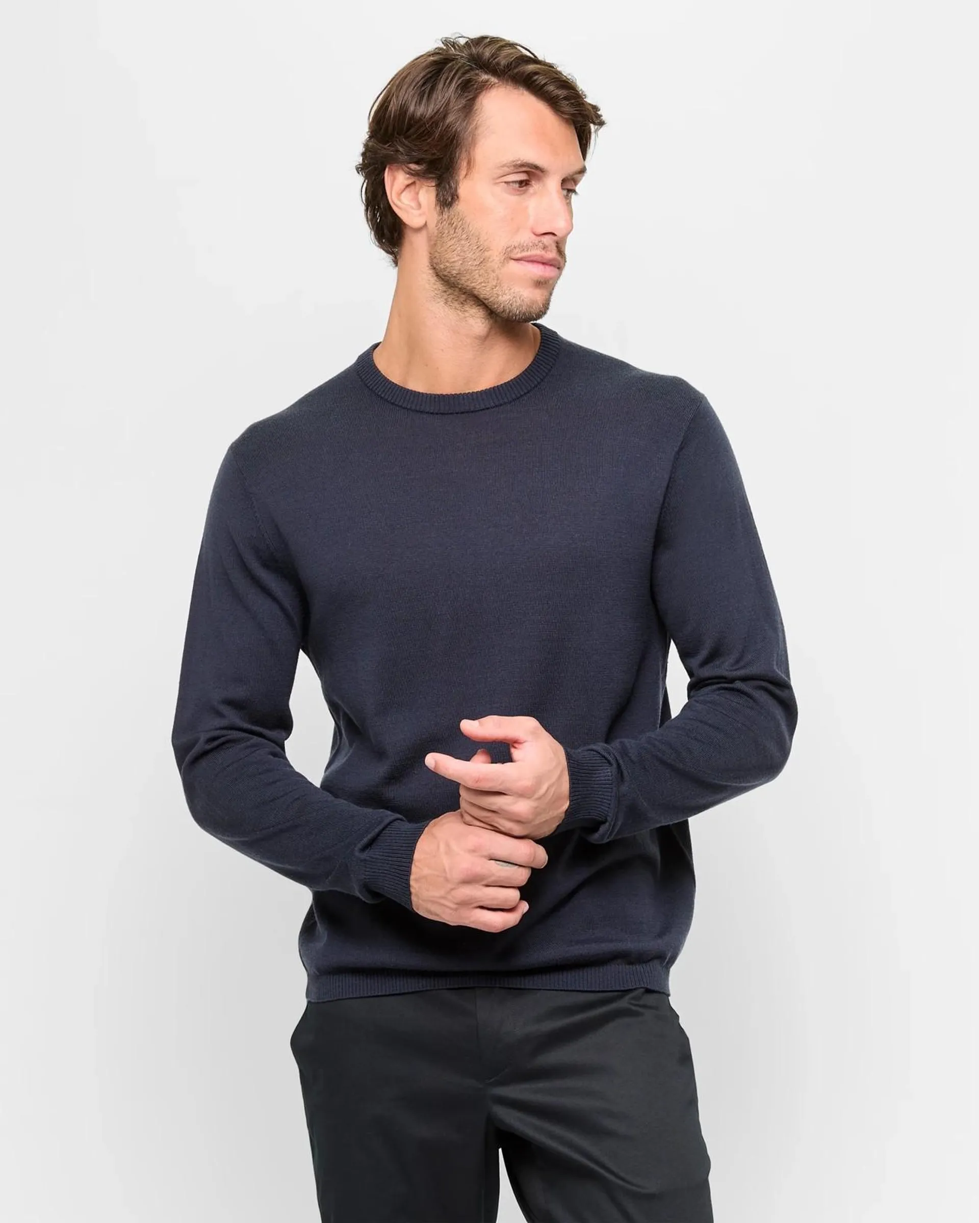 Merino Crew Neck Jumper - Preview - Indigo Melange