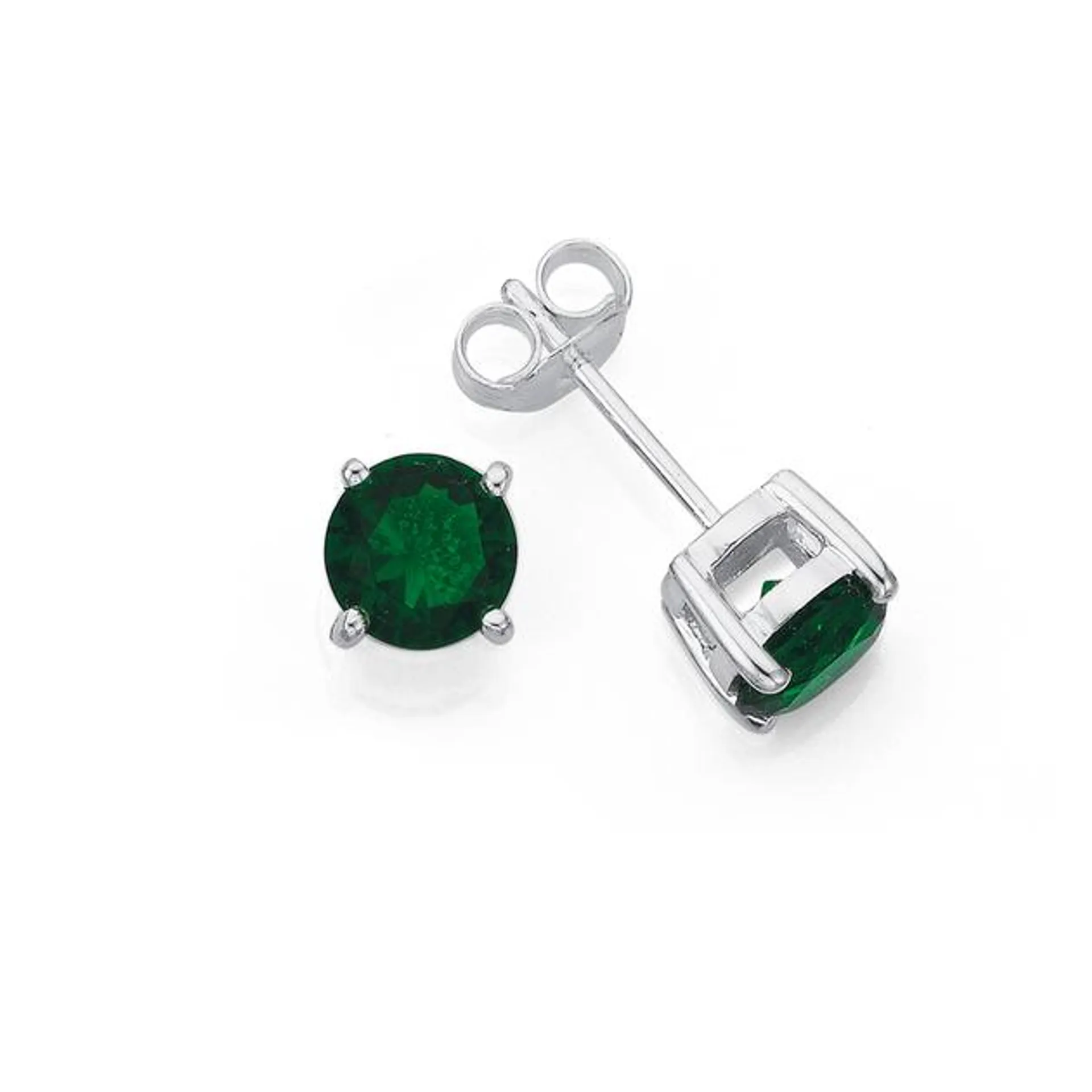 Silver 6mm Dark Green CZ Stud  Earrings