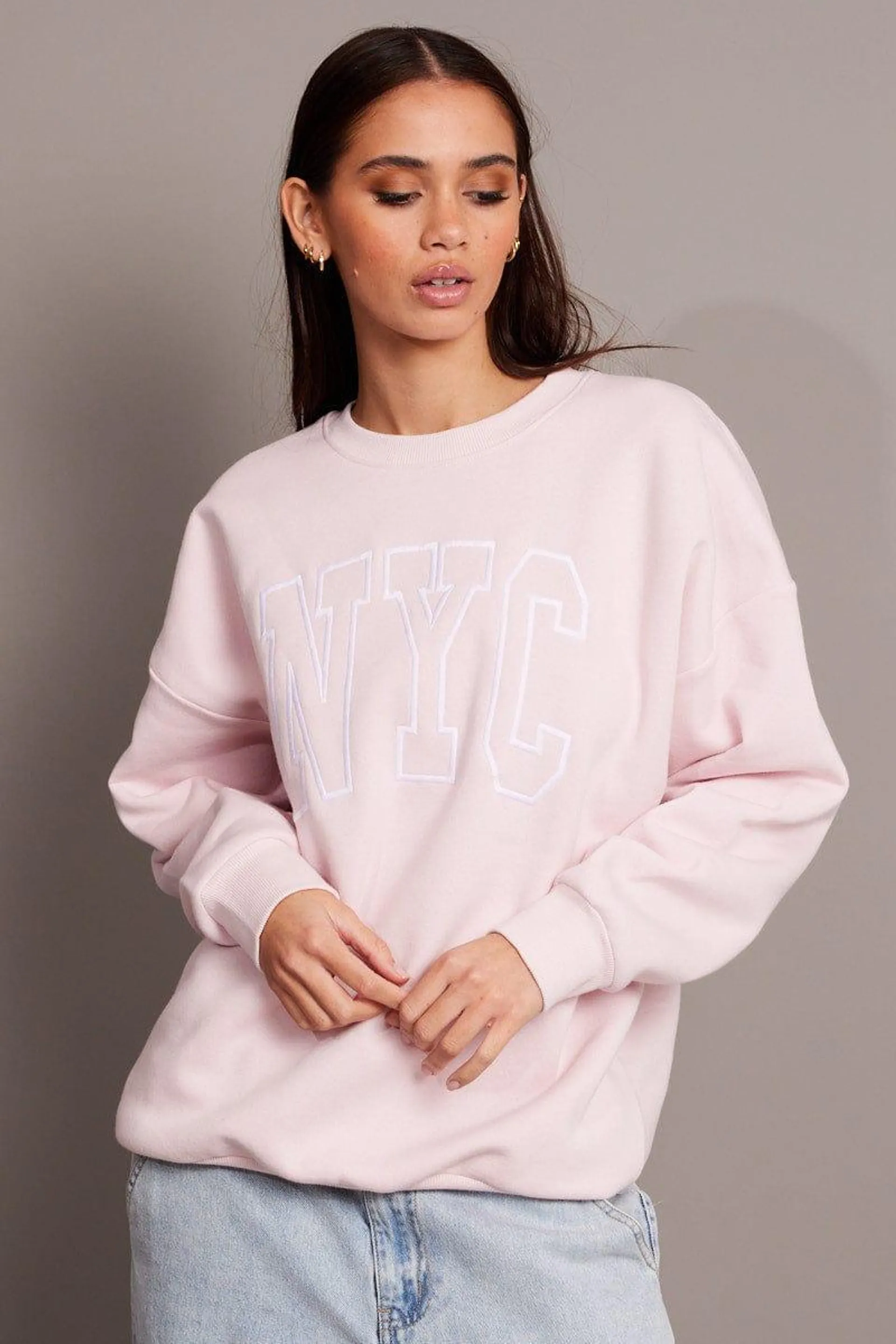 Pink Graphic Sweater Long Sleeve