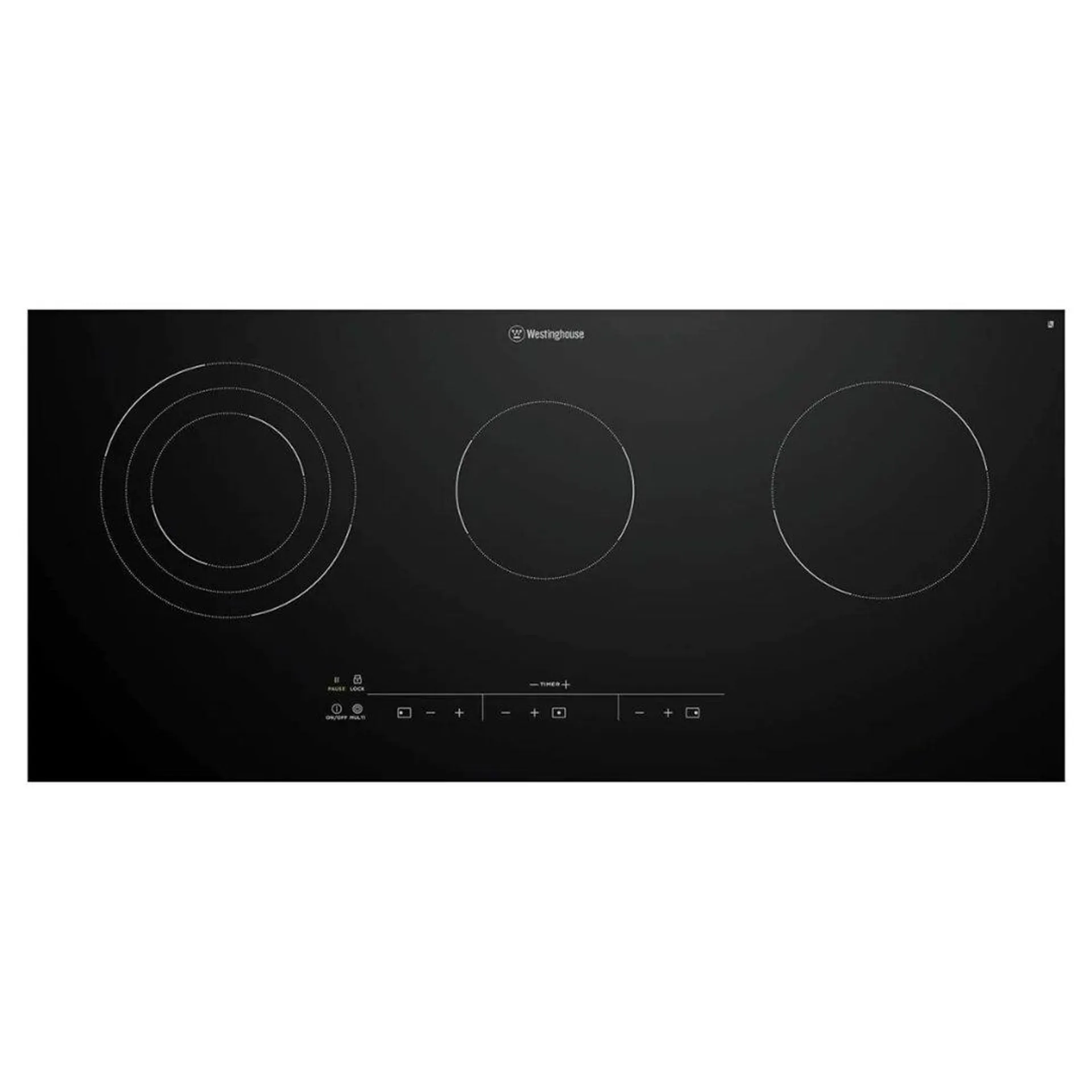 Westinghouse 90cm 3 zone ceramic cooktop with Hob2Hood, MaxiZone, triple variable zone, touch controls WHC933BD