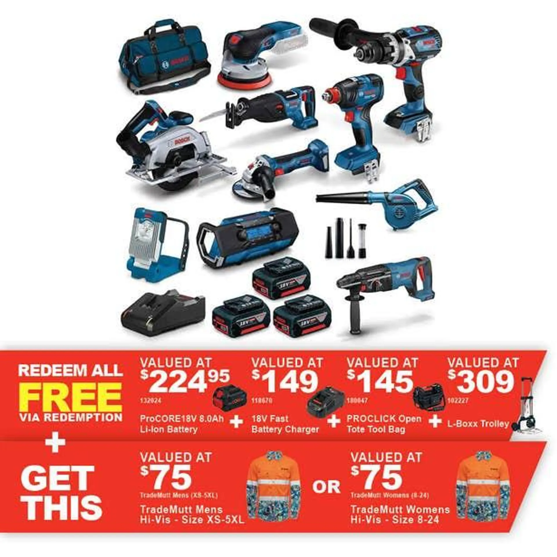 BOSCH 18V Brushless 10 Piece 3 x 5.0Ah Combo Kit 0615990N3B