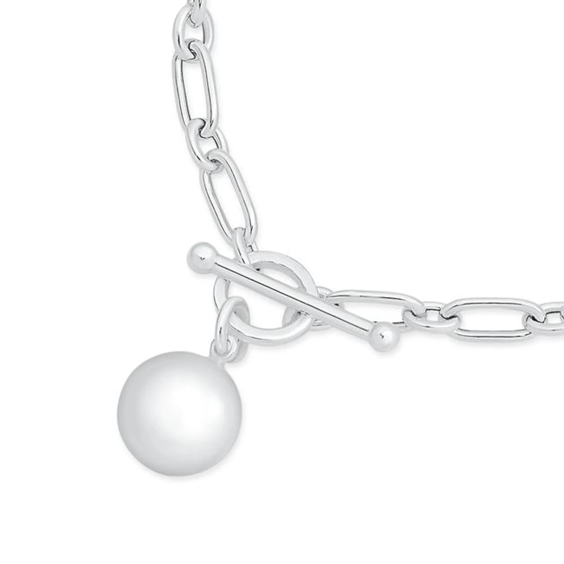 Silver 45cm Long Link Ball FOB Necklet