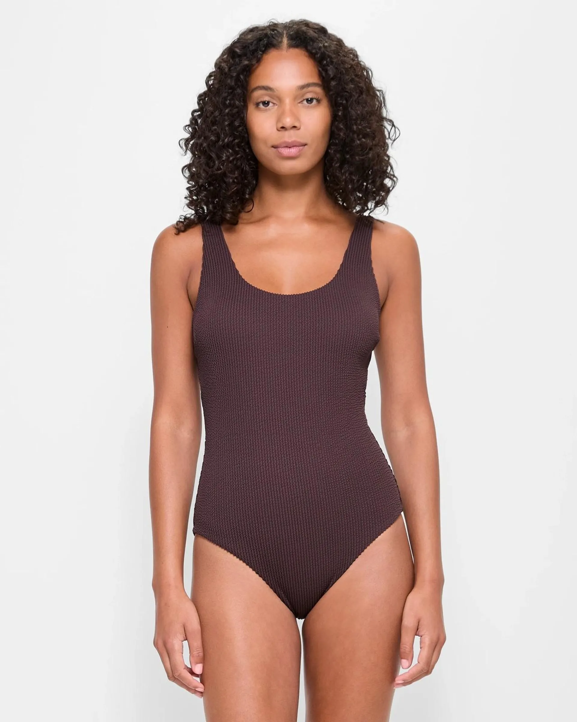 Crinkle Scoop One Piece Swim Bathers - Chocolate