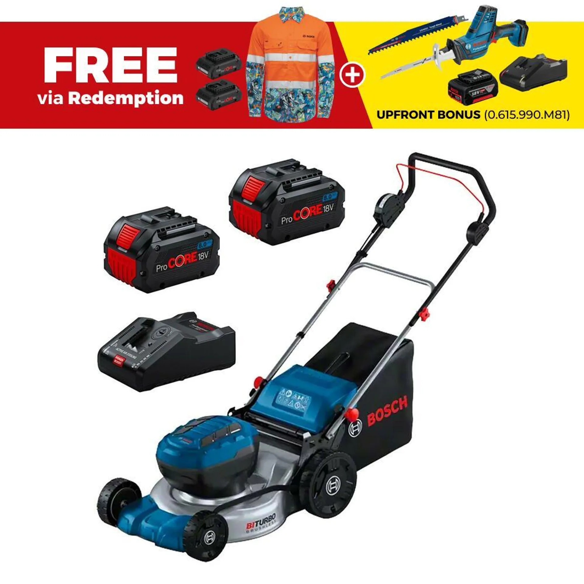 Bosch GRA 18V 2-46 (0.615.992.63S) 18V x 2 8.0Ah Li-ion Cordless Brushless 460mm (18") Lawnmower Combo Kit