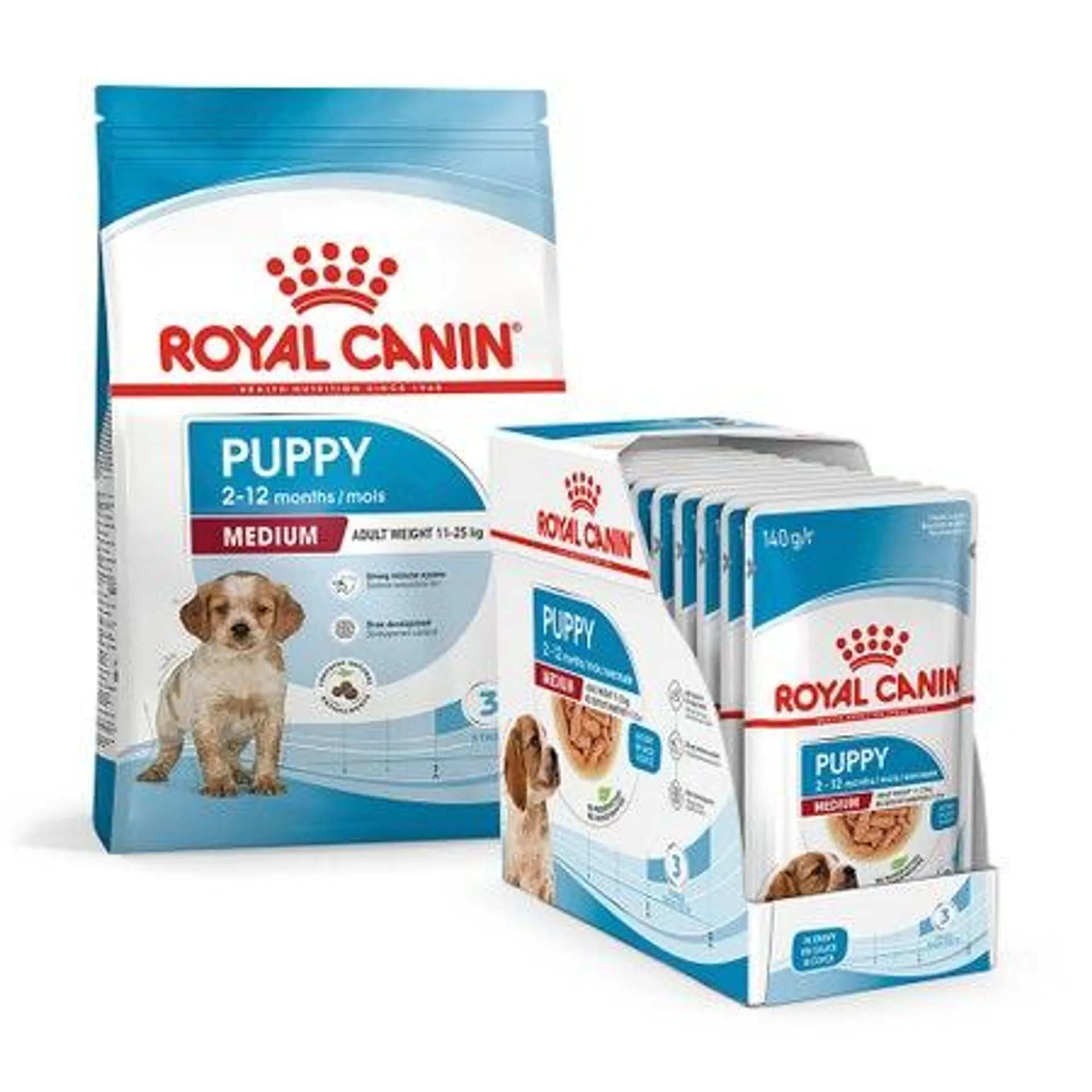 Royal Canin Medium Breed Bundle | Puppy Food 4kg & Wet Puppy Food 140g x 10