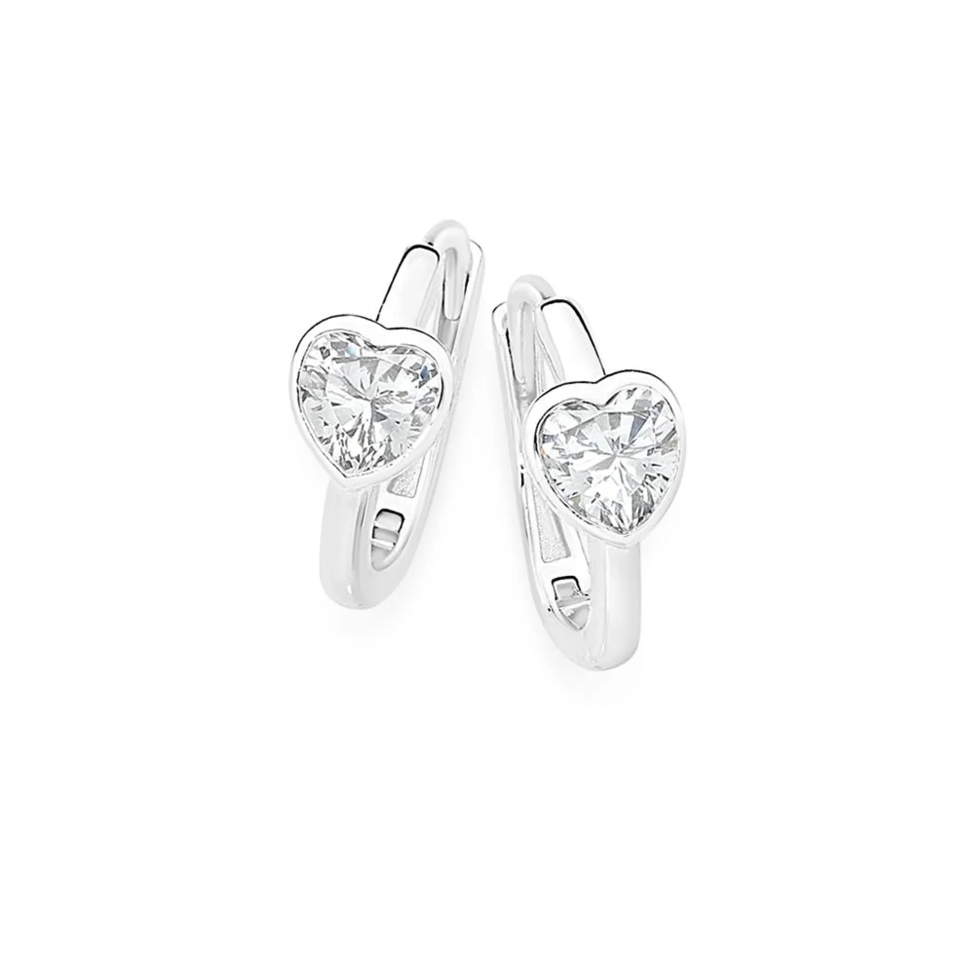 Silver Cubic Zirconia Heart Huggie Earrings