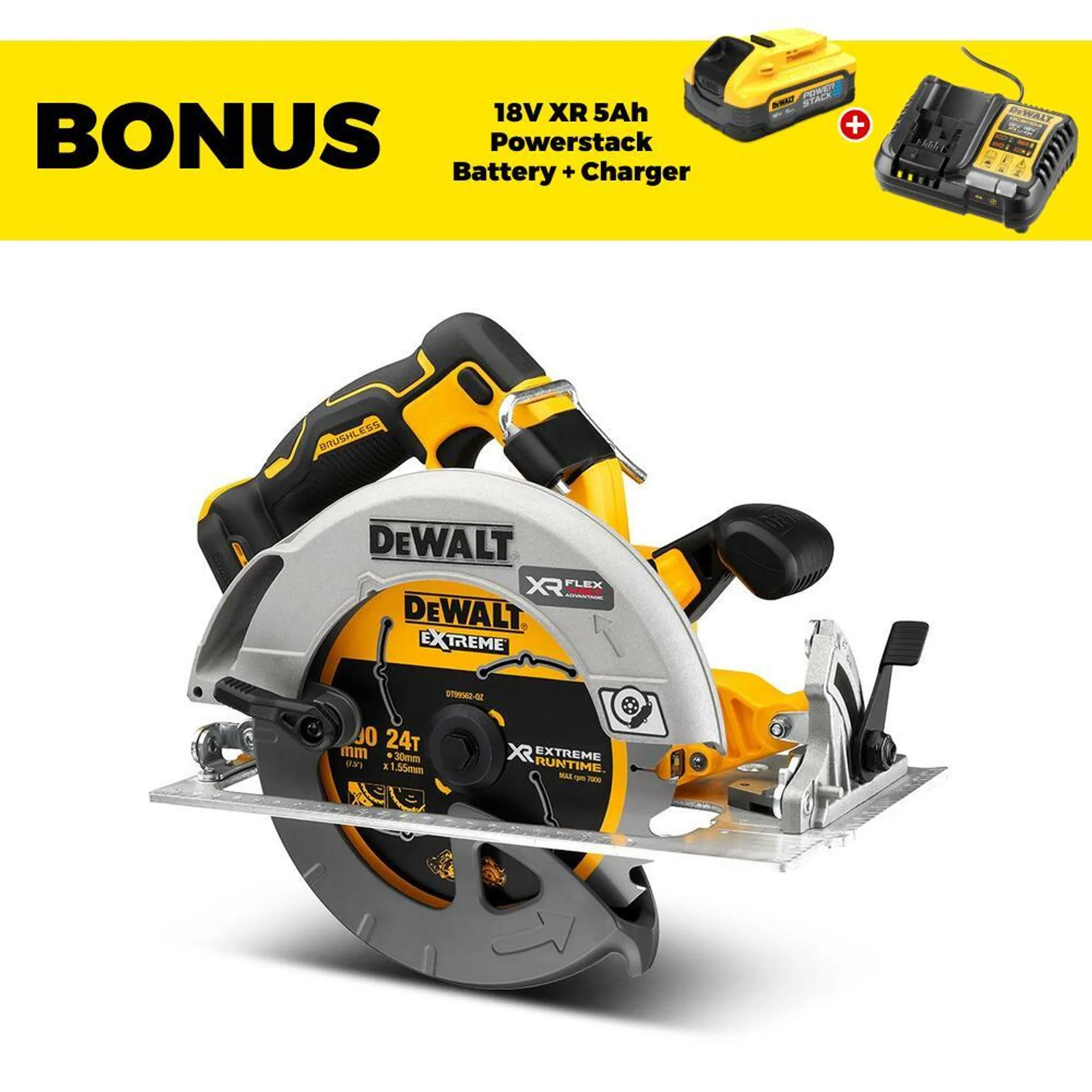 DeWalt DCS573N-XE 18V FlexVolt Advantage XR Li-Ion Cordless Brushless 184mm (7") Circular Saw - Skin Only