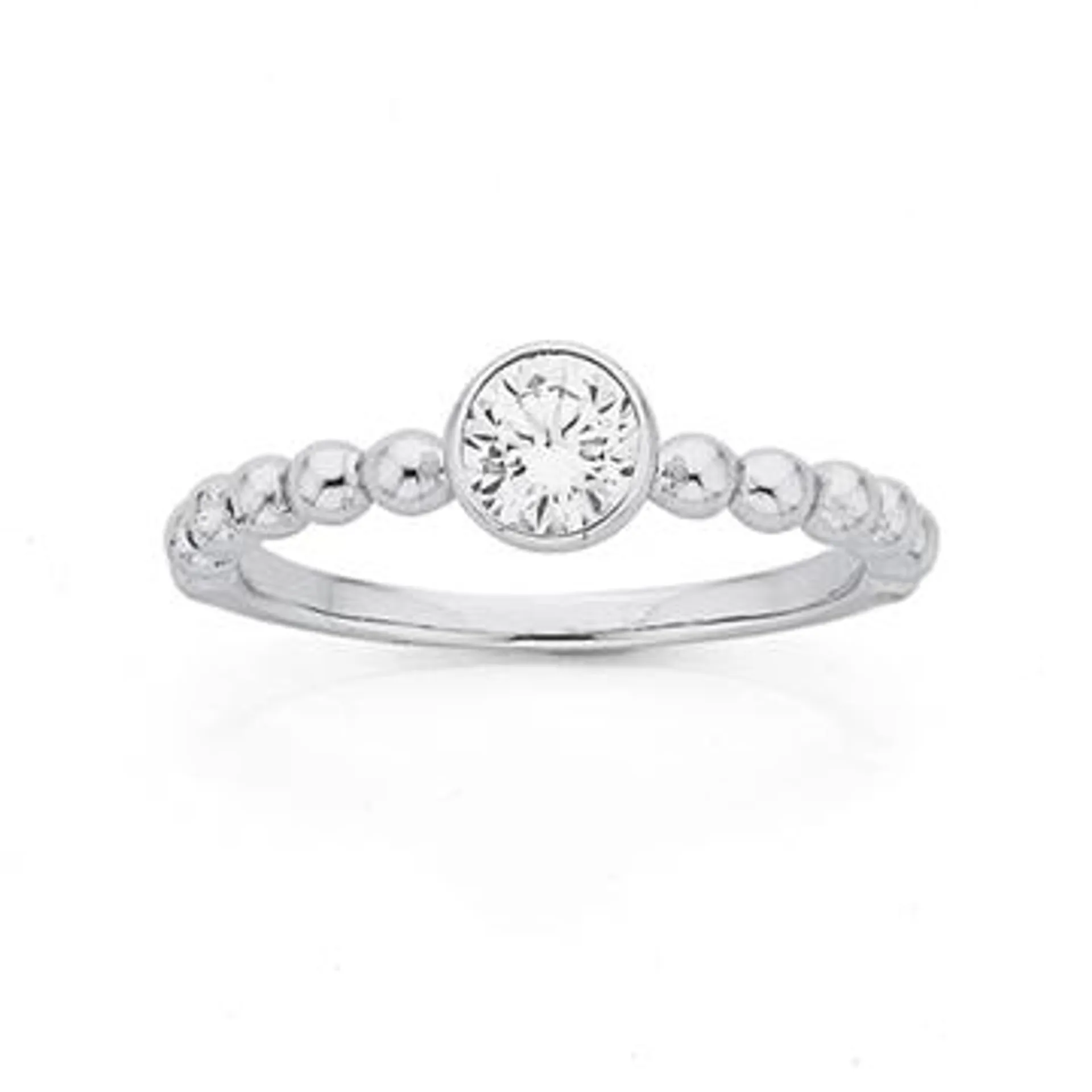 Sterling Silver Round Bezel Cubic Zirconia Friendship Ring