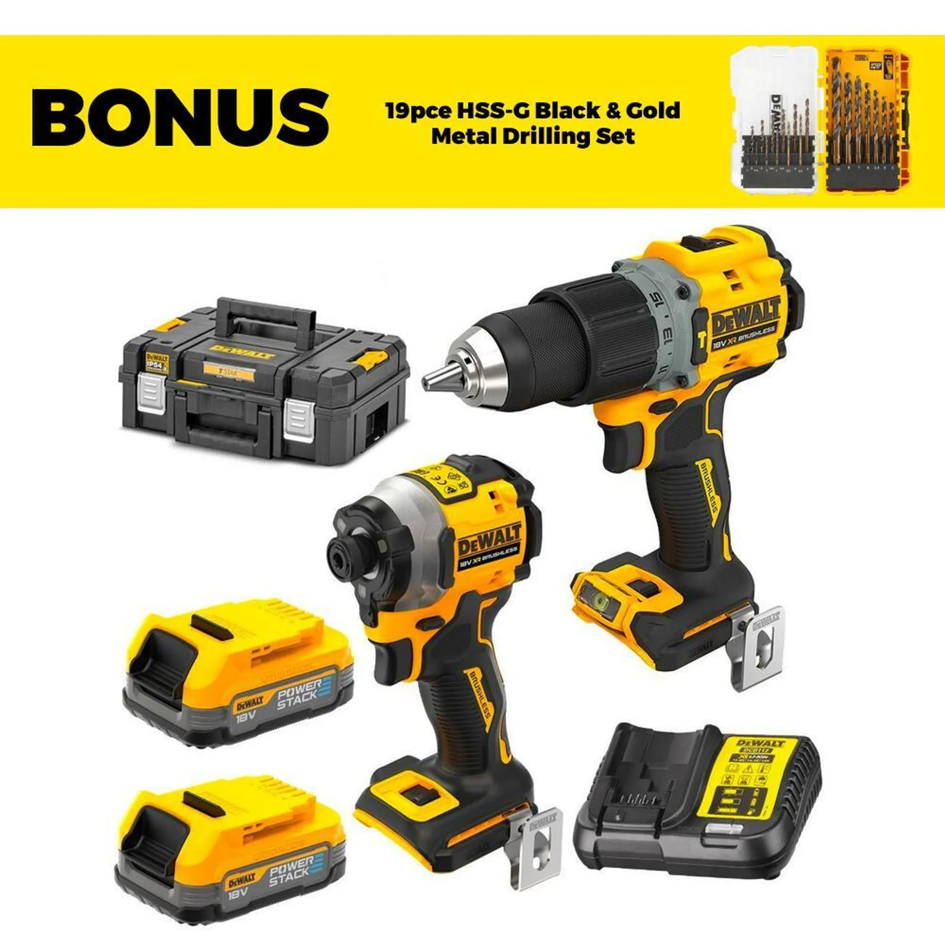 DeWalt DCK2050E2T-XE 18V 1.7Ah XR Li-ion Cordless Brushless 2pce PowerStack Combo Kit