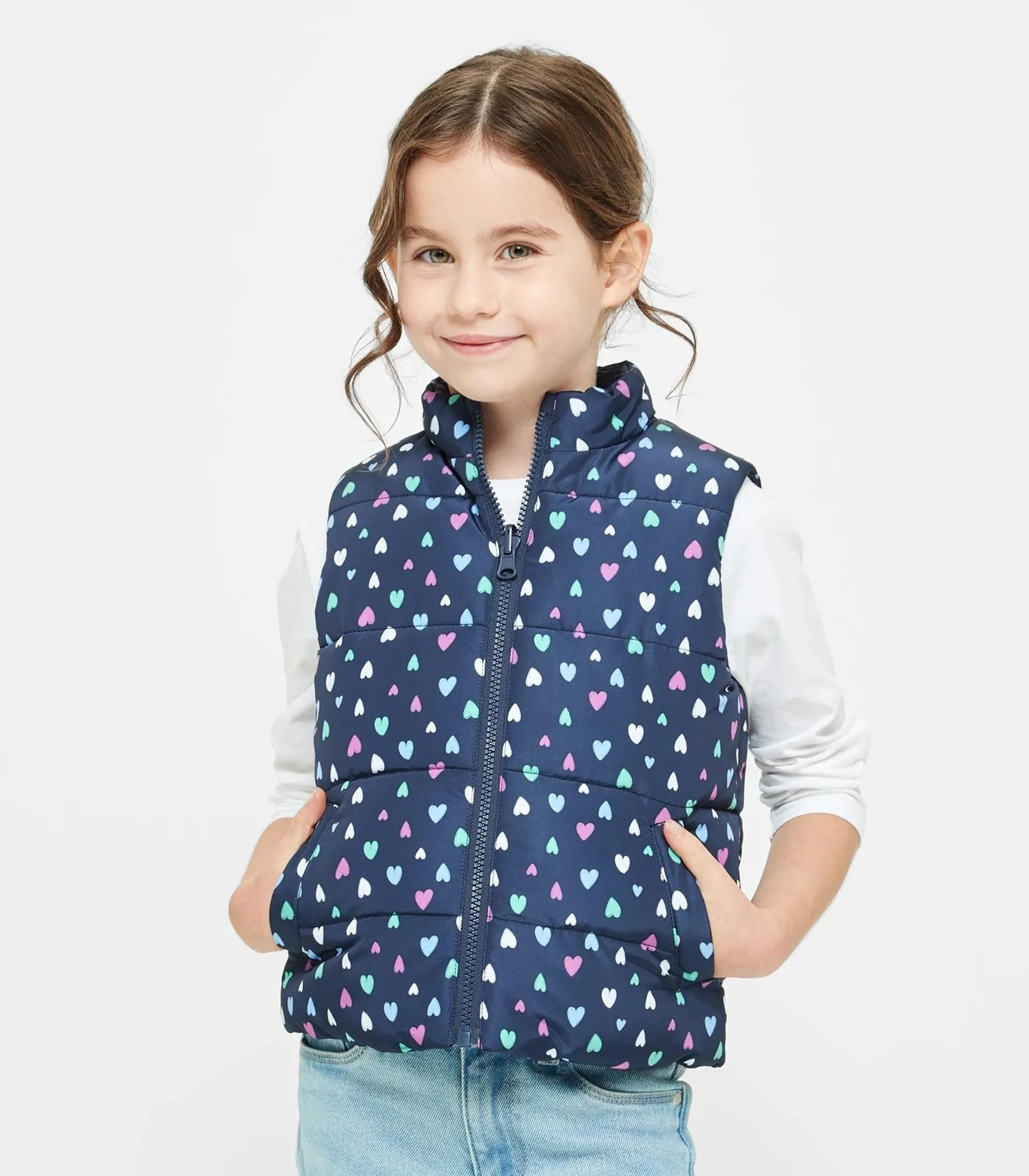 Reversible Print Puffer Vest - Navy Hearts