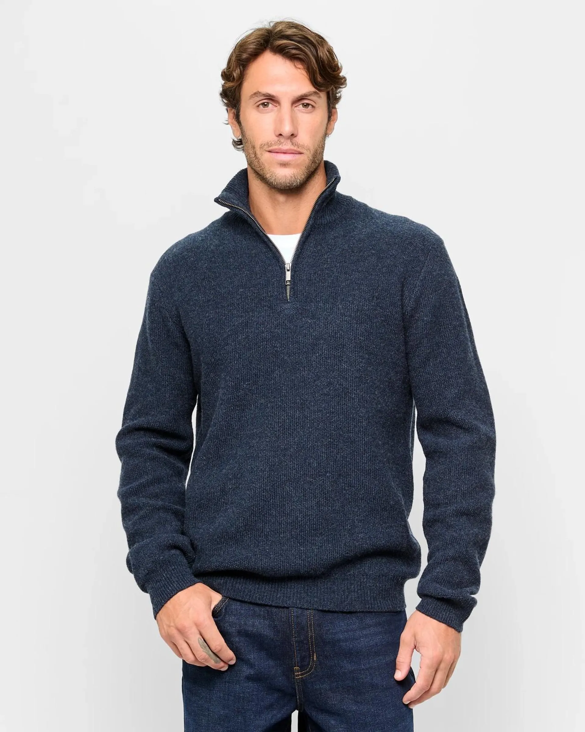 Lambswool Half Zip Jumper - Navy Marle