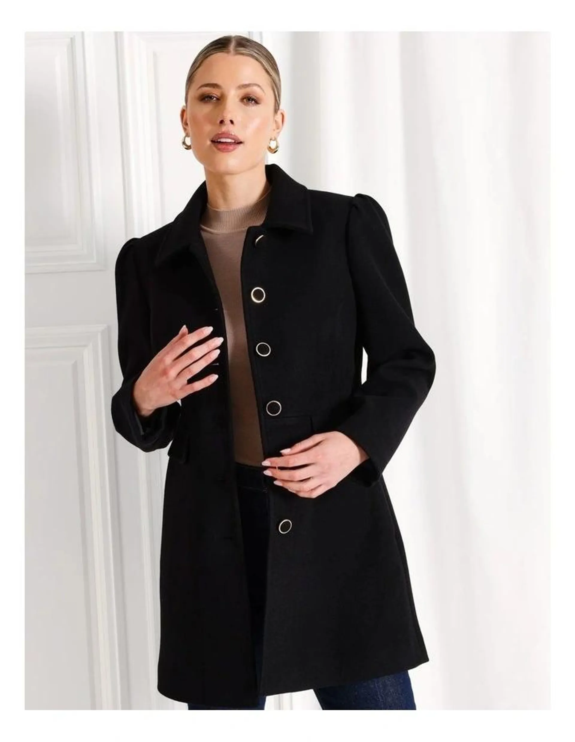 Recycled Blend Dolly Coat in Black