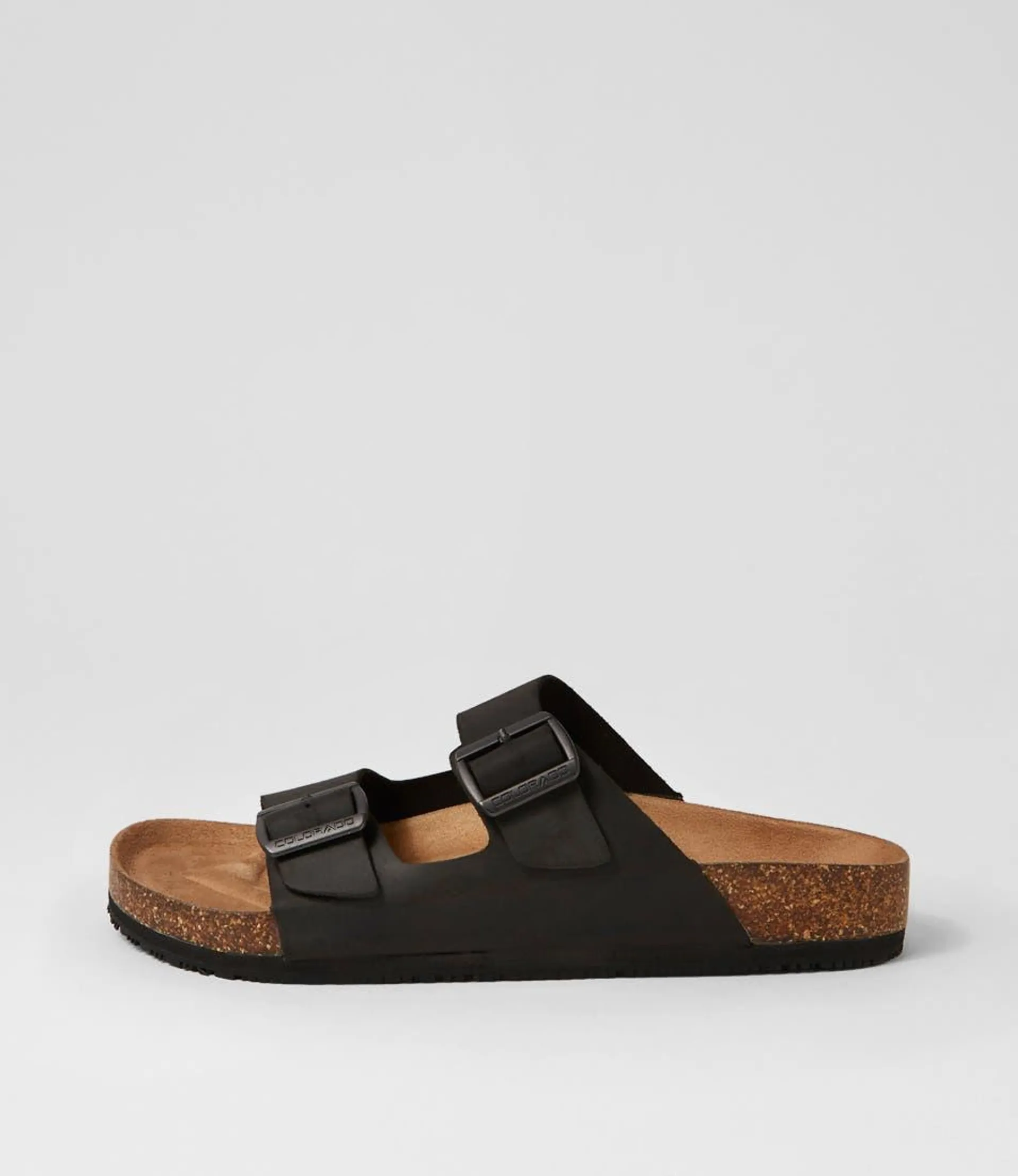 karra black crazyhorse leather slides