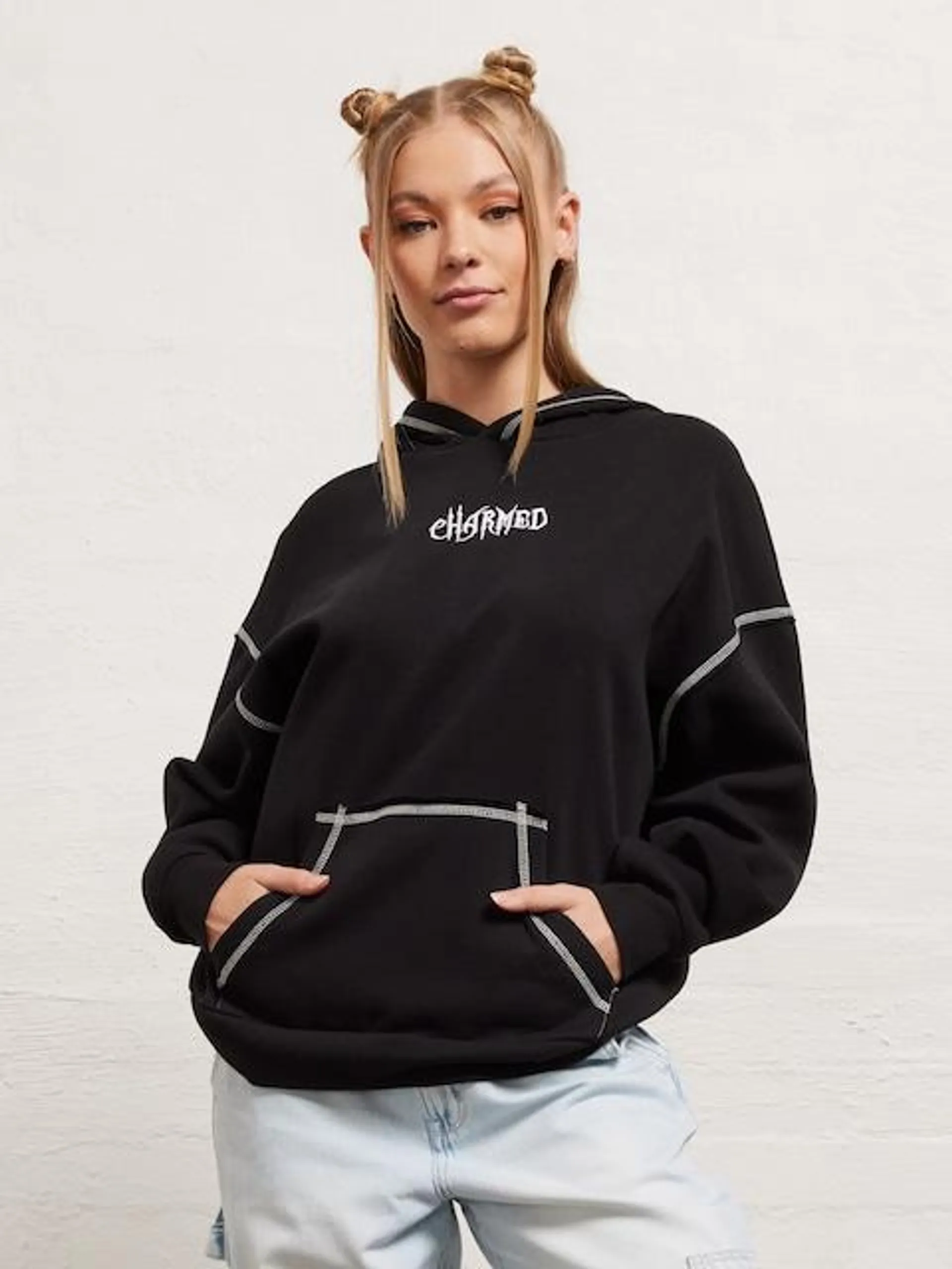 Charm Contrast Stitch Oversized Hoodie