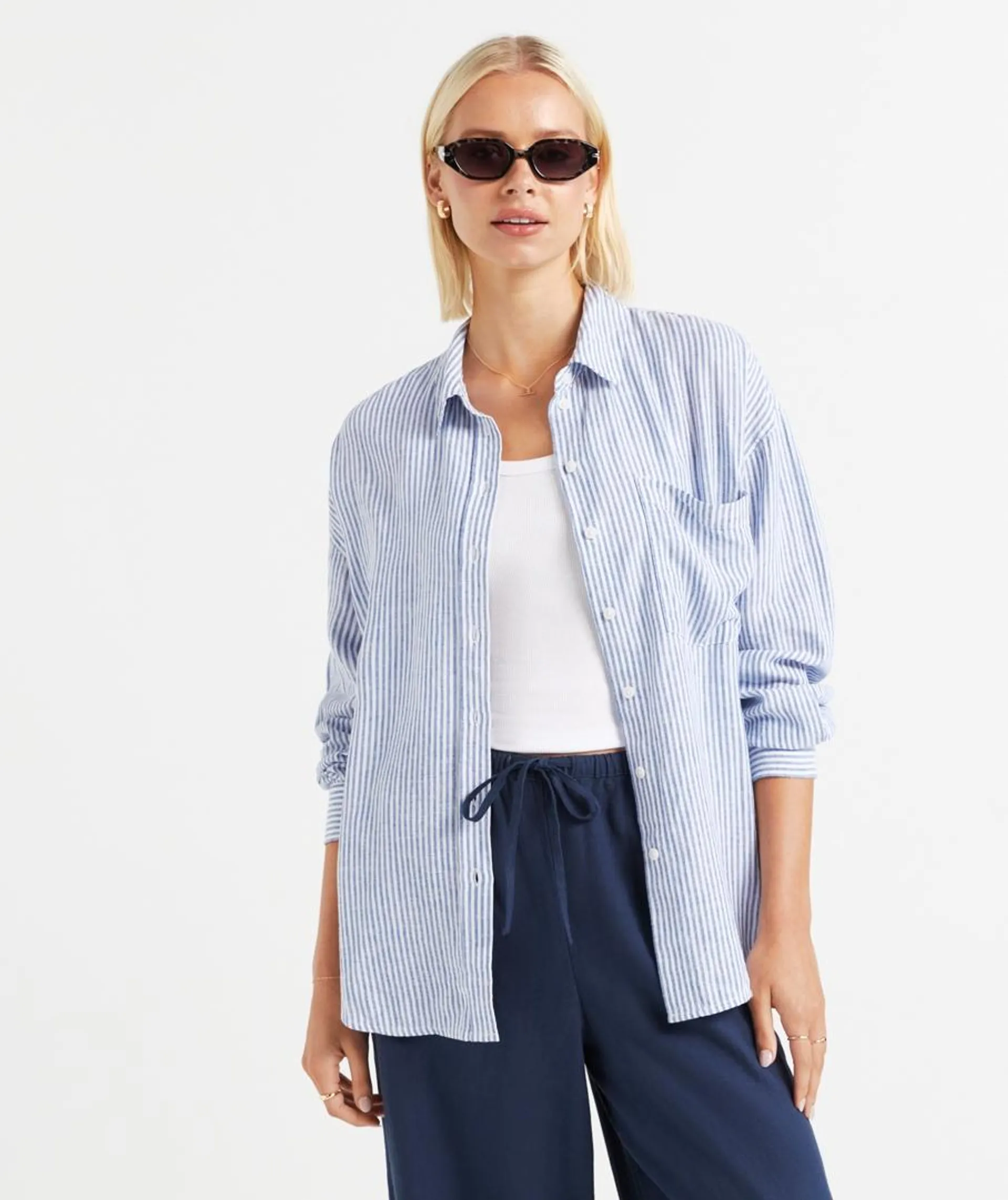 THE LINEN BLEND OVERSIZED STRIPE SHIRT