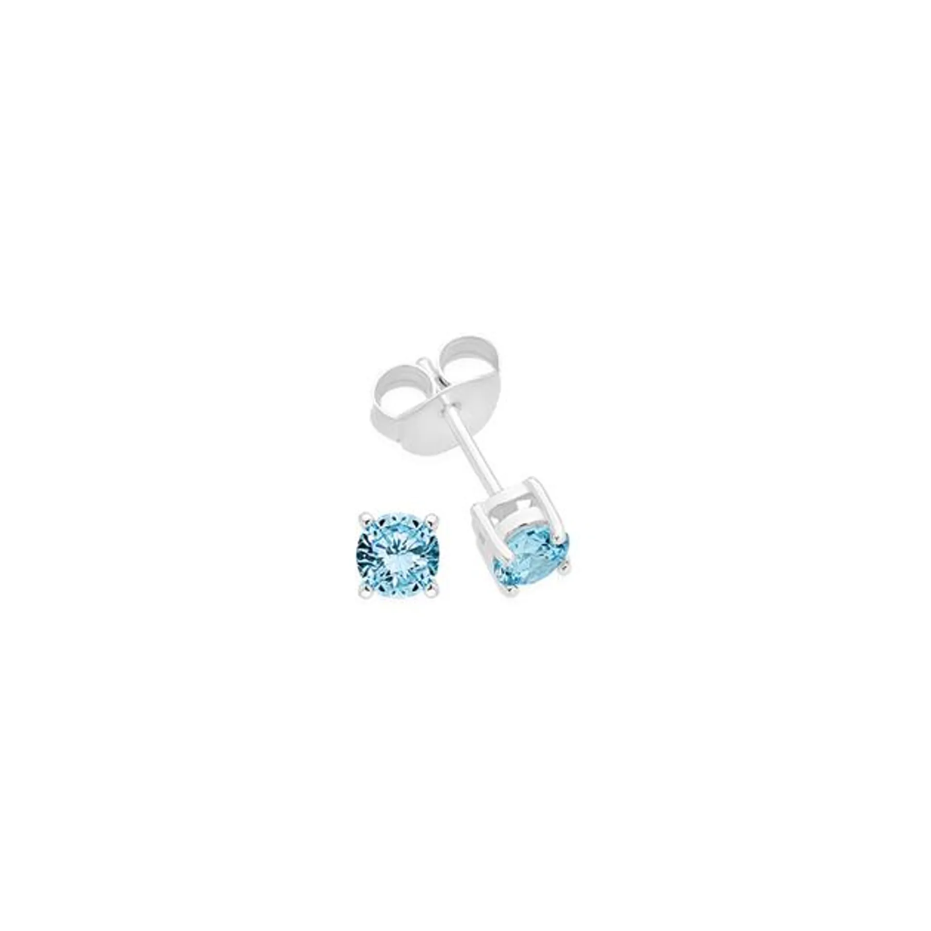 Silver 4mm Aqua CZ 4 Claw Studs