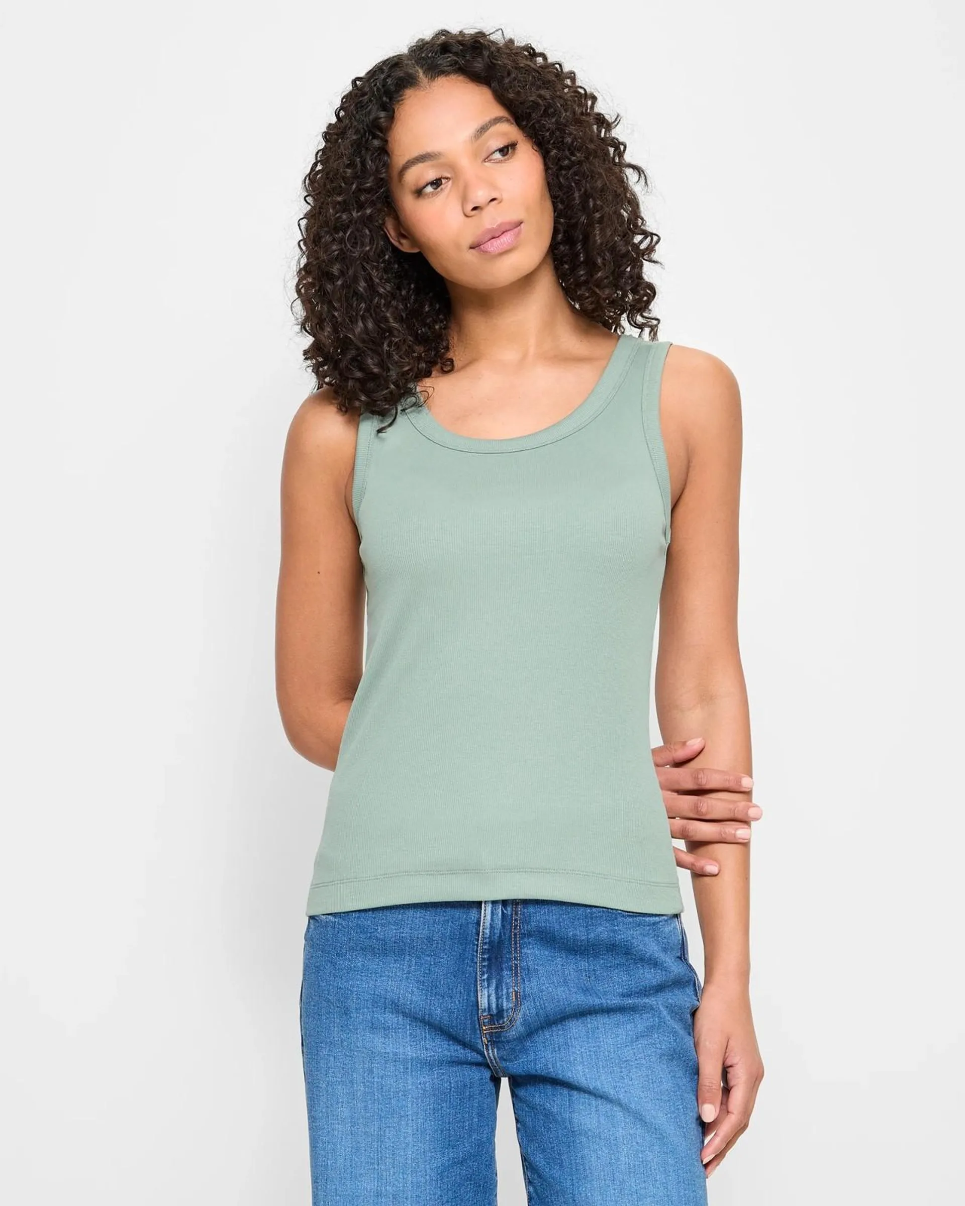 Australian Cotton Rib Tank Top - Chinois Green