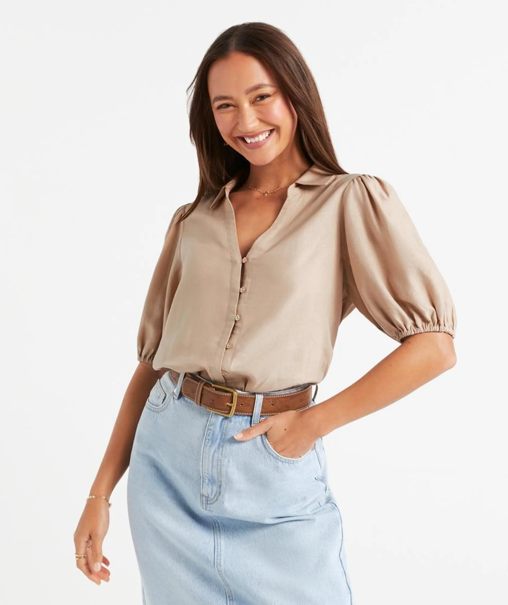 IZZY LINEN BLEND BLOUSE