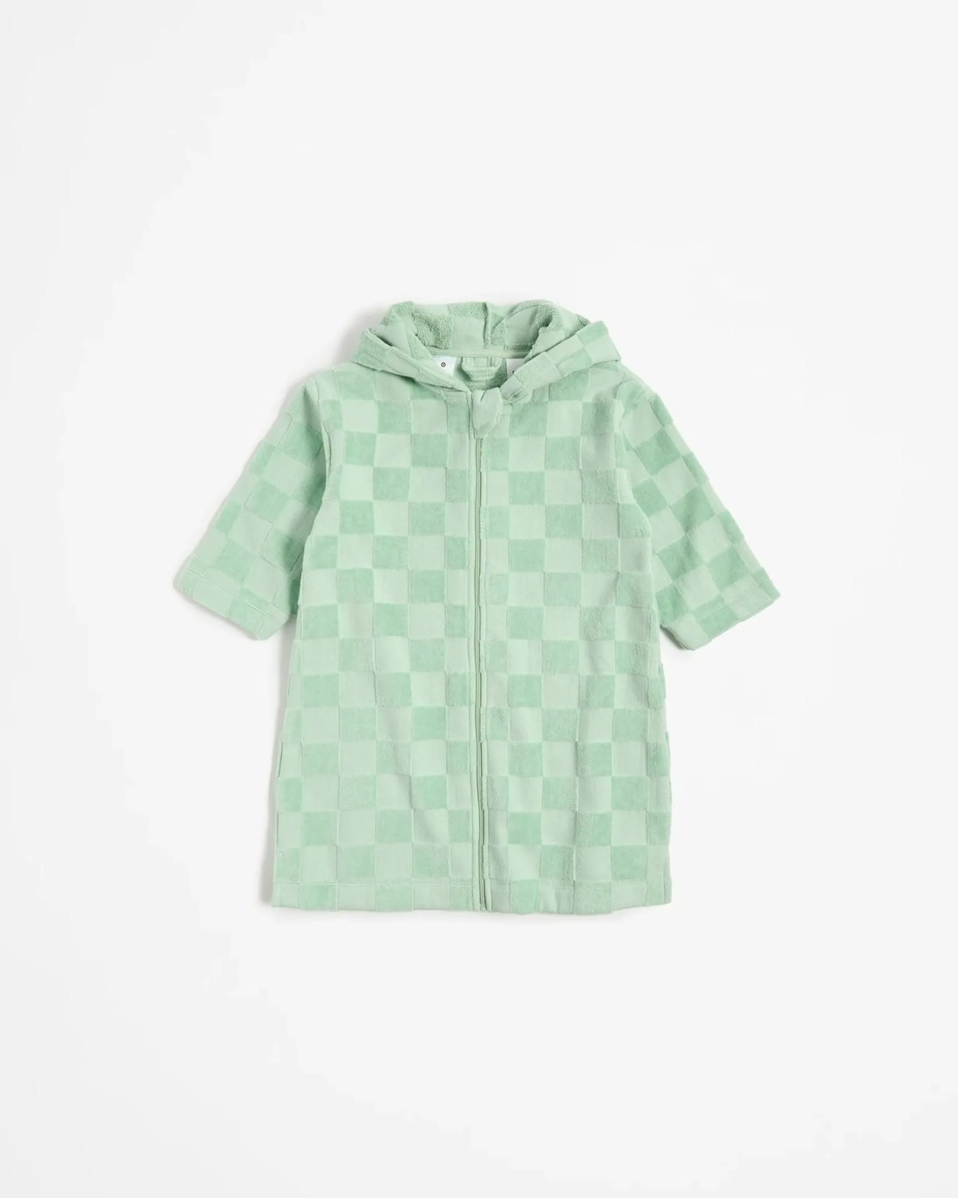 Hooded Zip Through Robe - Green Check