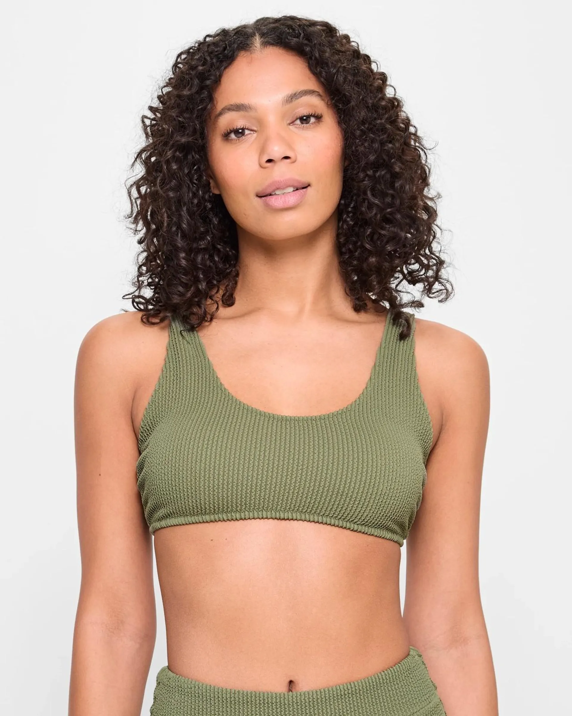 Crinkle Scoop Swim Bikini Top - Olive Green