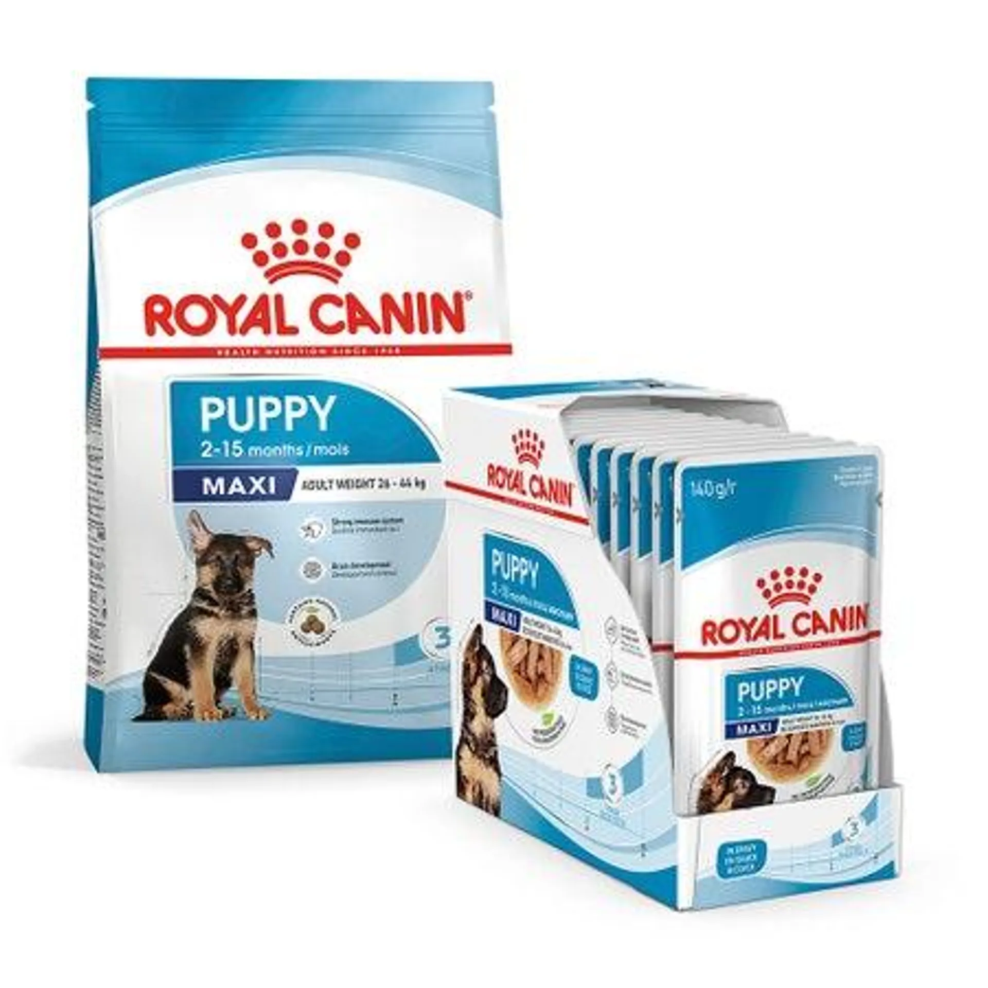 Royal Canin Maxi Breed Bundle | Puppy Food 4kg & Wet Puppy Food 140g x 10