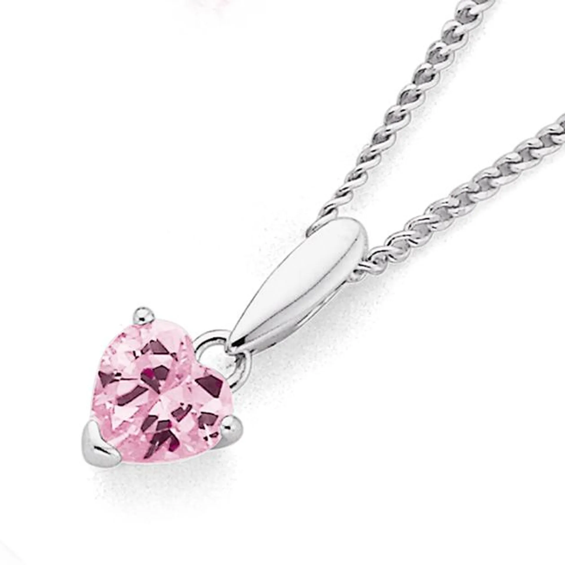 Sterling Silver Pink Cubic Zirconia Heart Pendant