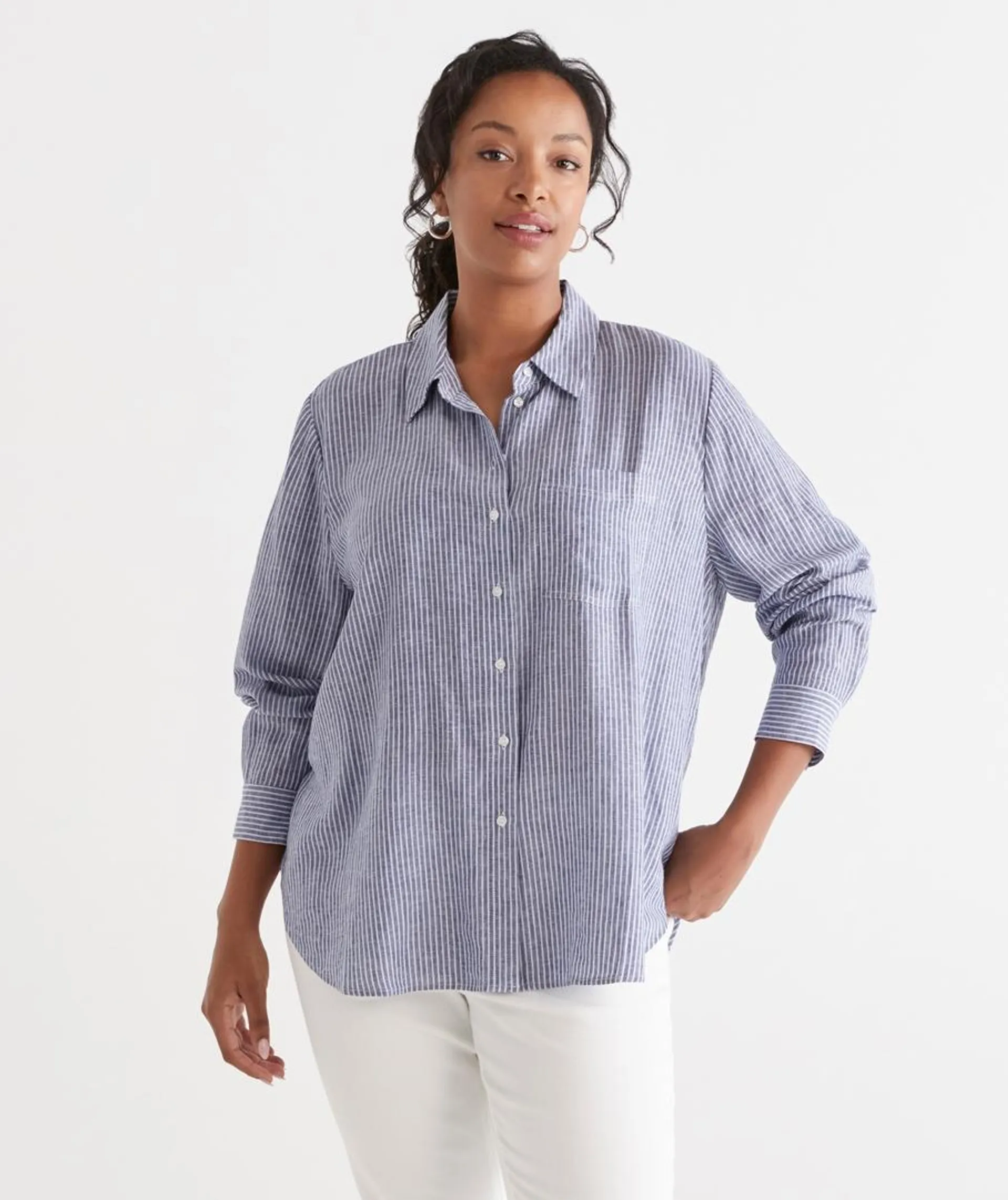 Linen Blend Relaxed Stripe Shirt