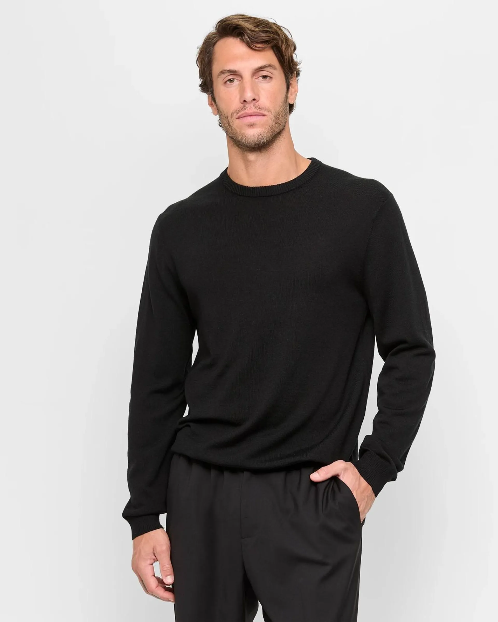 Merino Crew Neck Jumper - Preview - Black