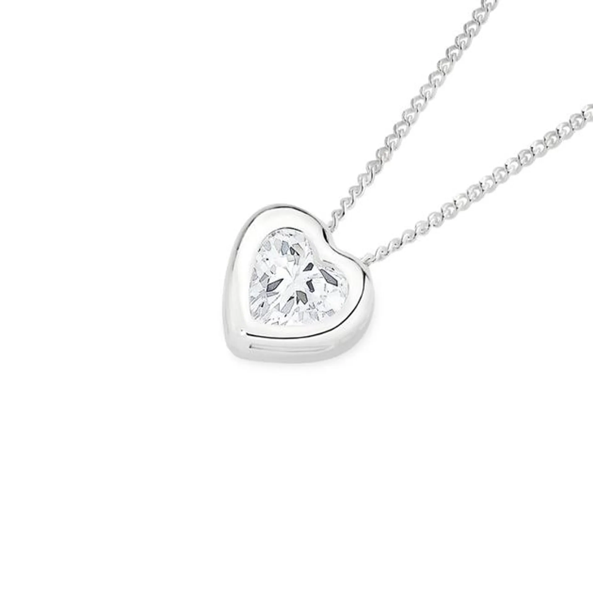 Silver Heart CZ Bezel Slider Pendant