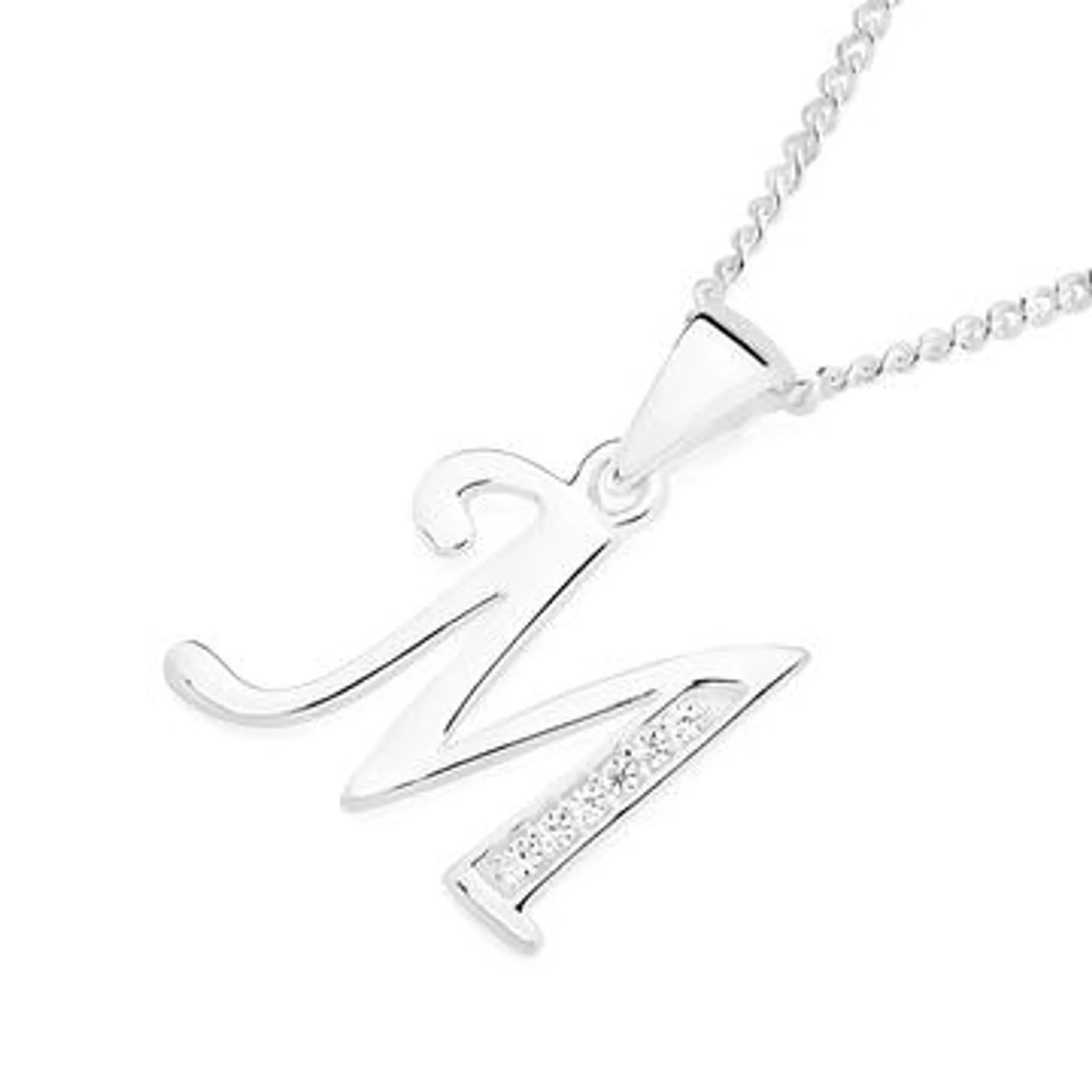 Sterling Silver Cubic Zirconia Initial M Letter Pendant