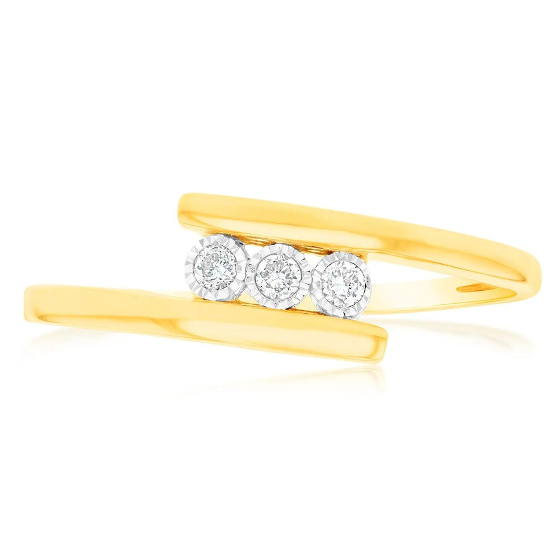 9ct Yellow Gold Trilogy Diamond Ring Set with 3 Stunning Brilliant Diamonds